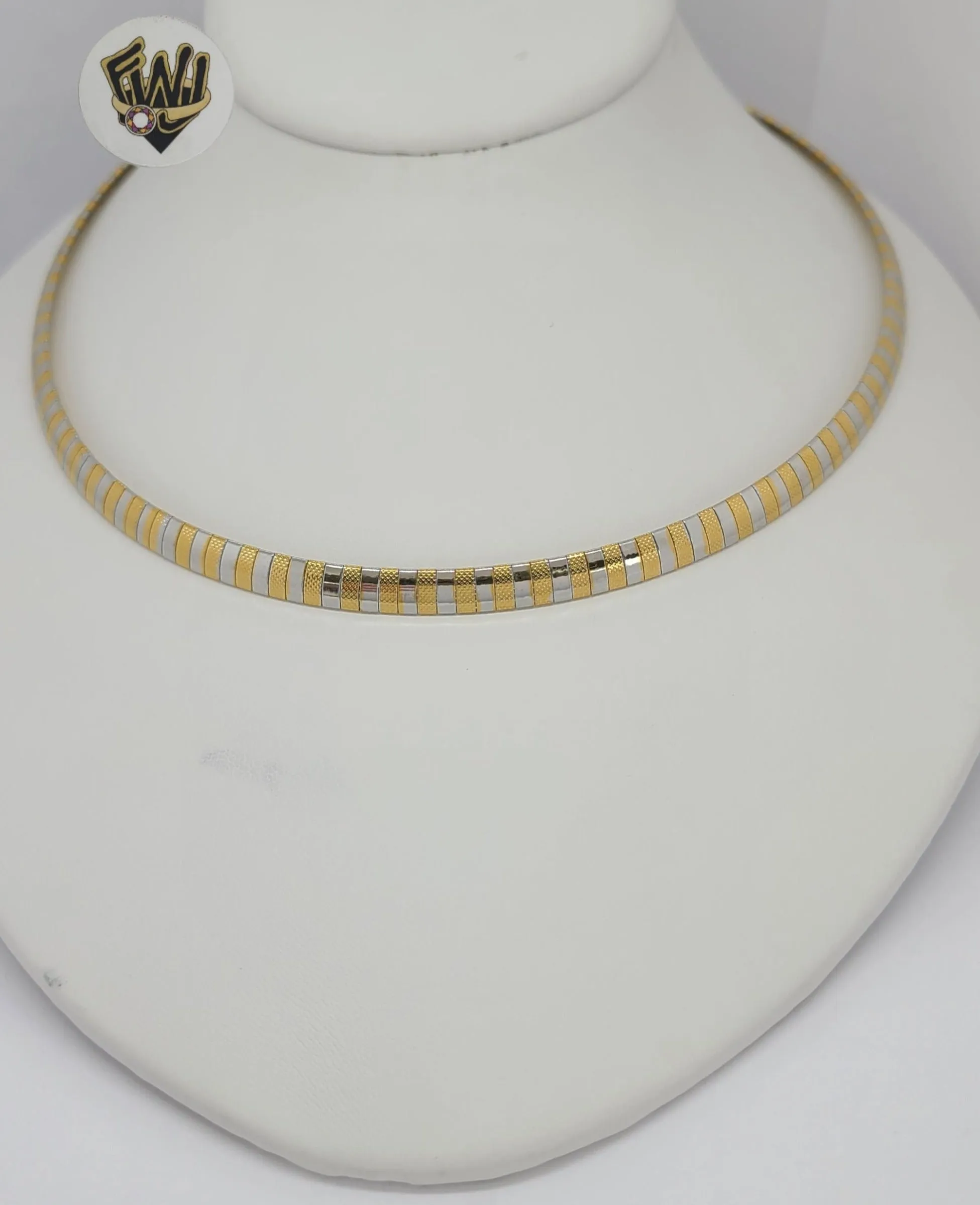 (4-7020-1) Stainless Steel - Two Tone Omega Necklace - 17.5.