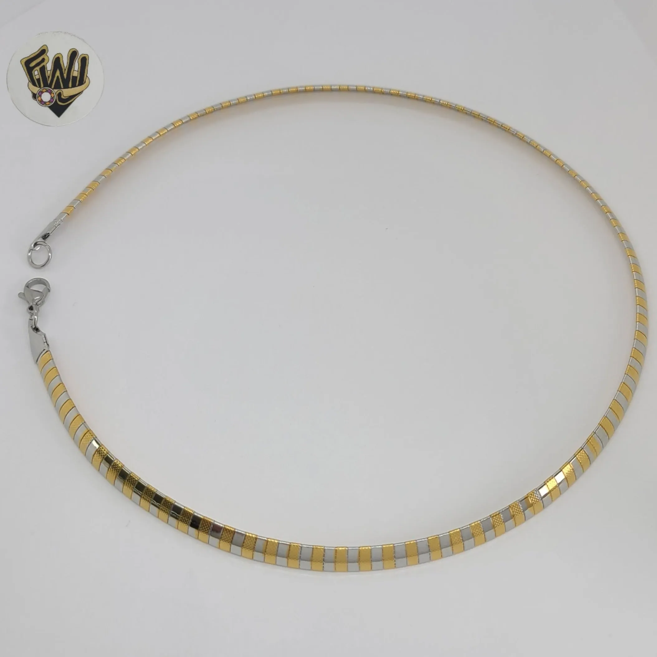 (4-7020-1) Stainless Steel - Two Tone Omega Necklace - 17.5.