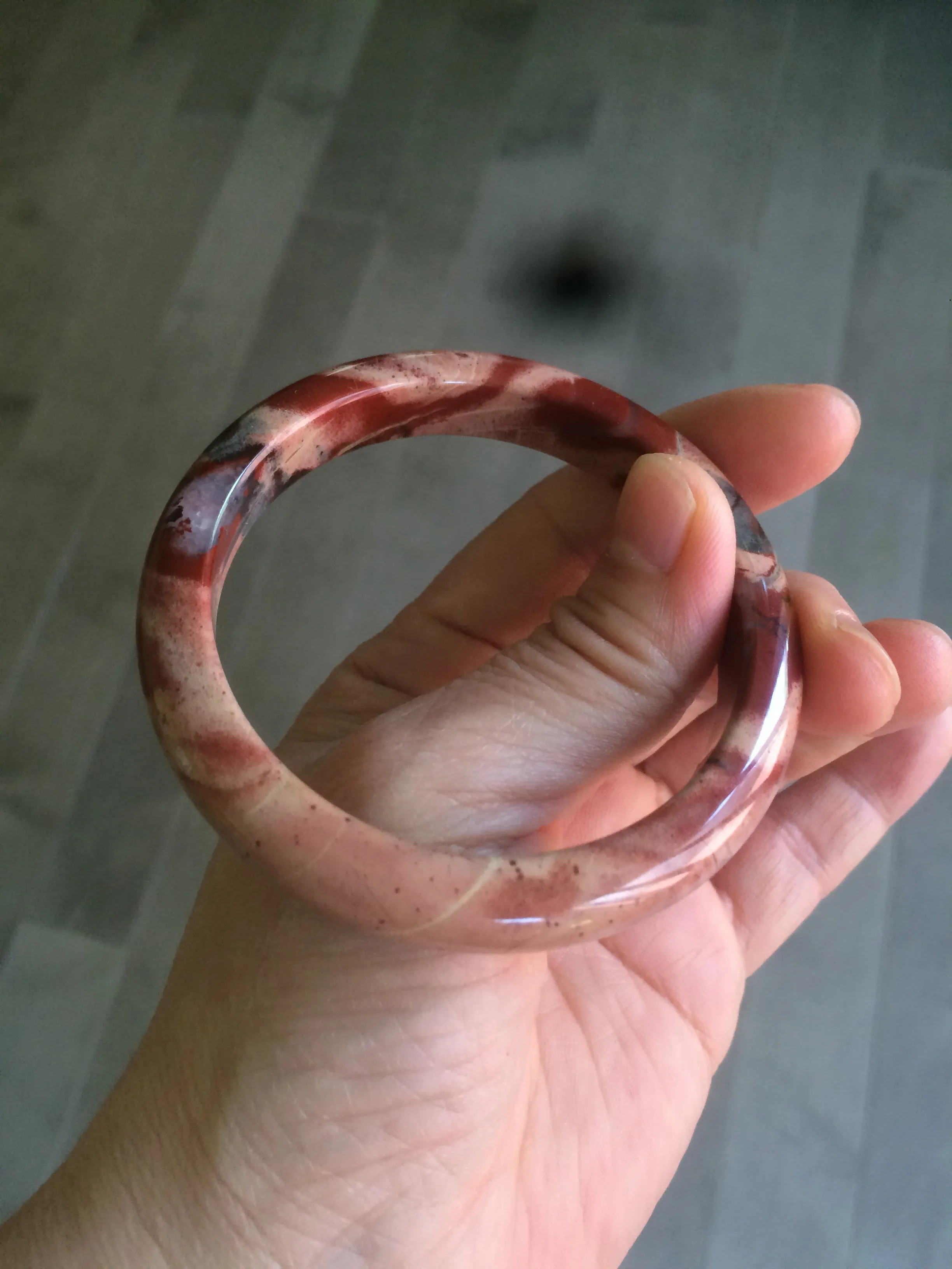 55.4mm 100% natural red/pink/gray red jasper stone bangle CB68