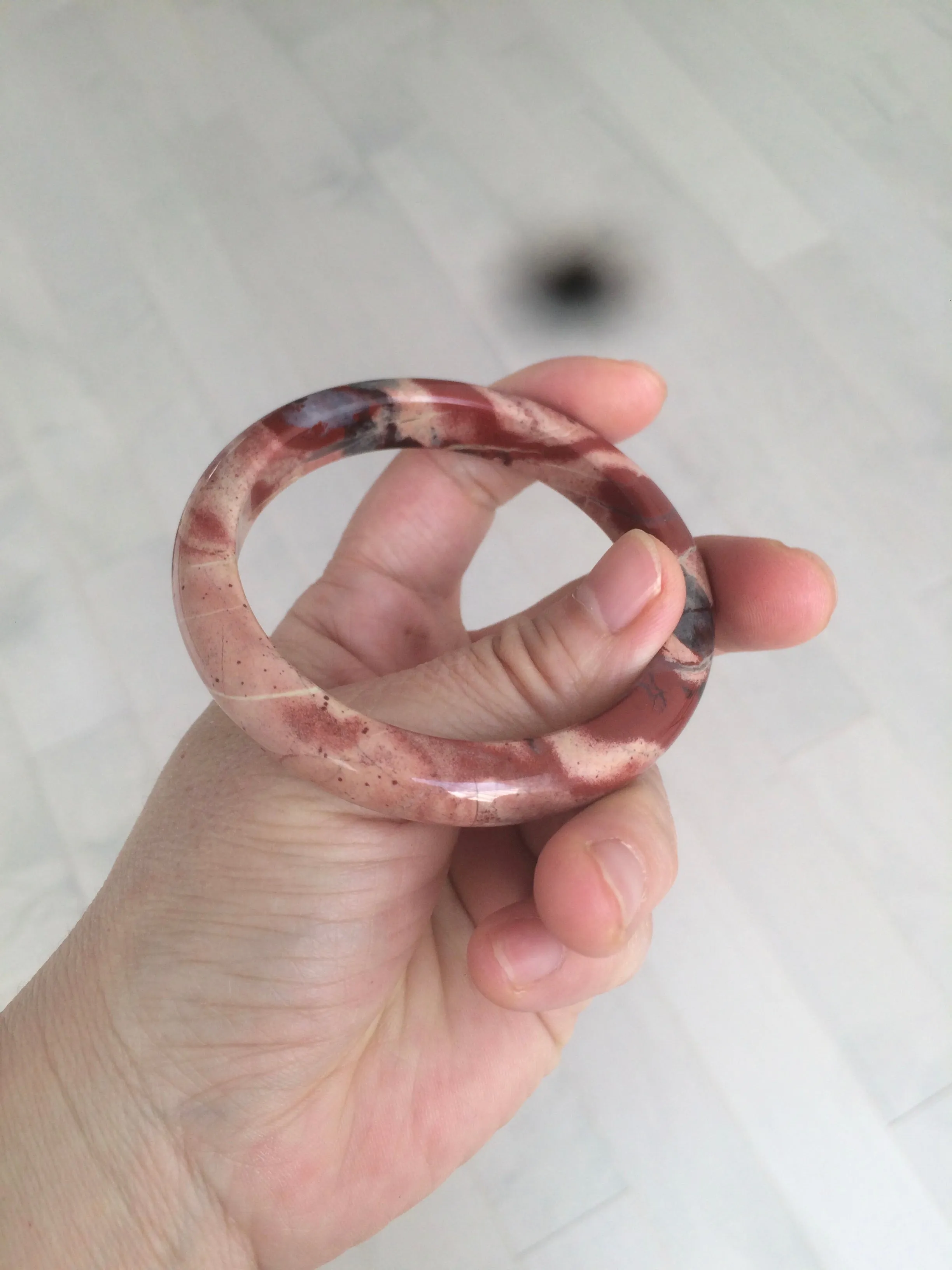 55.4mm 100% natural red/pink/gray red jasper stone bangle CB68