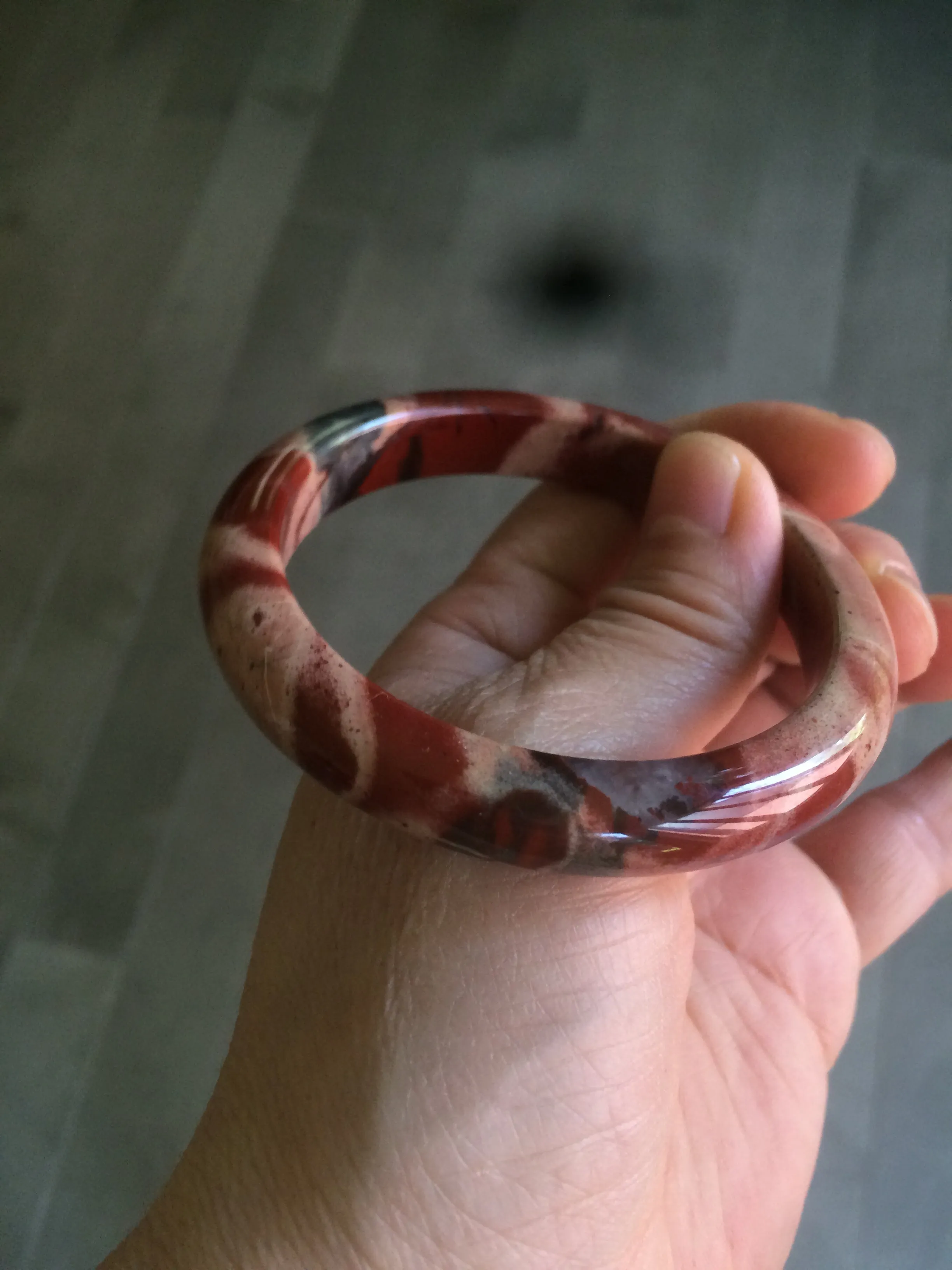 55.4mm 100% natural red/pink/gray red jasper stone bangle CB68