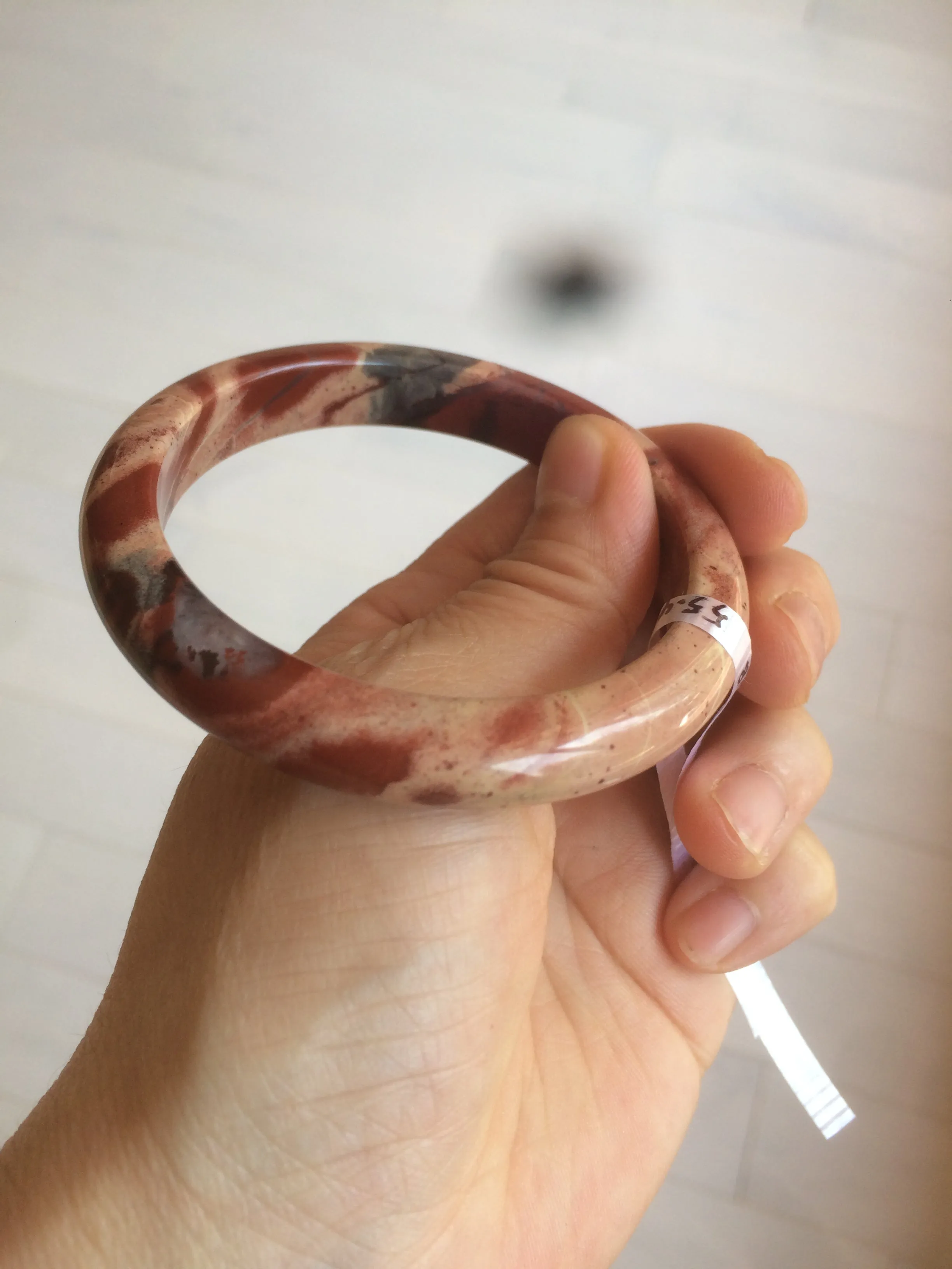 55.4mm 100% natural red/pink/gray red jasper stone bangle CB68