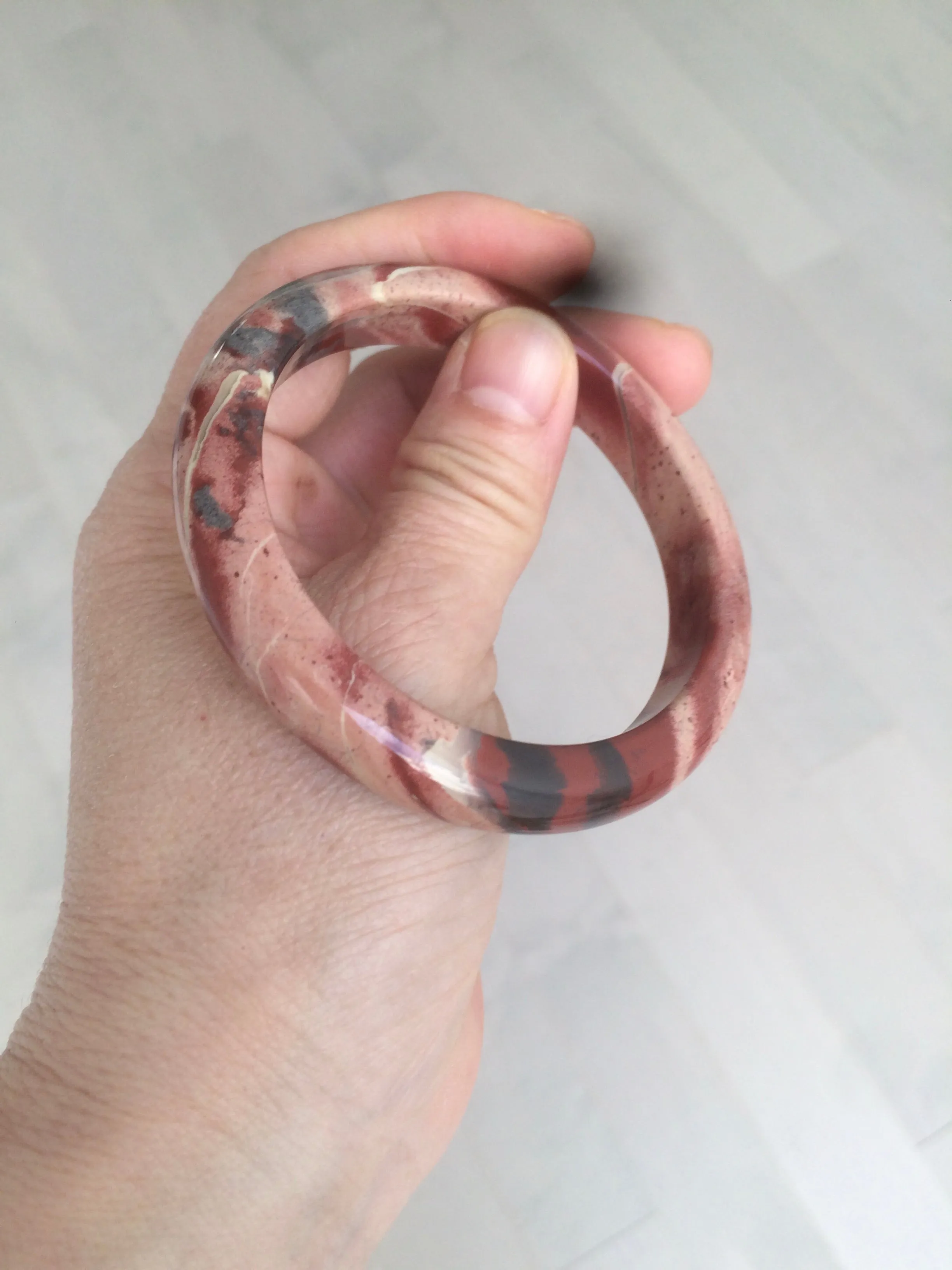 55.4mm 100% natural red/pink/gray red jasper stone bangle CB68