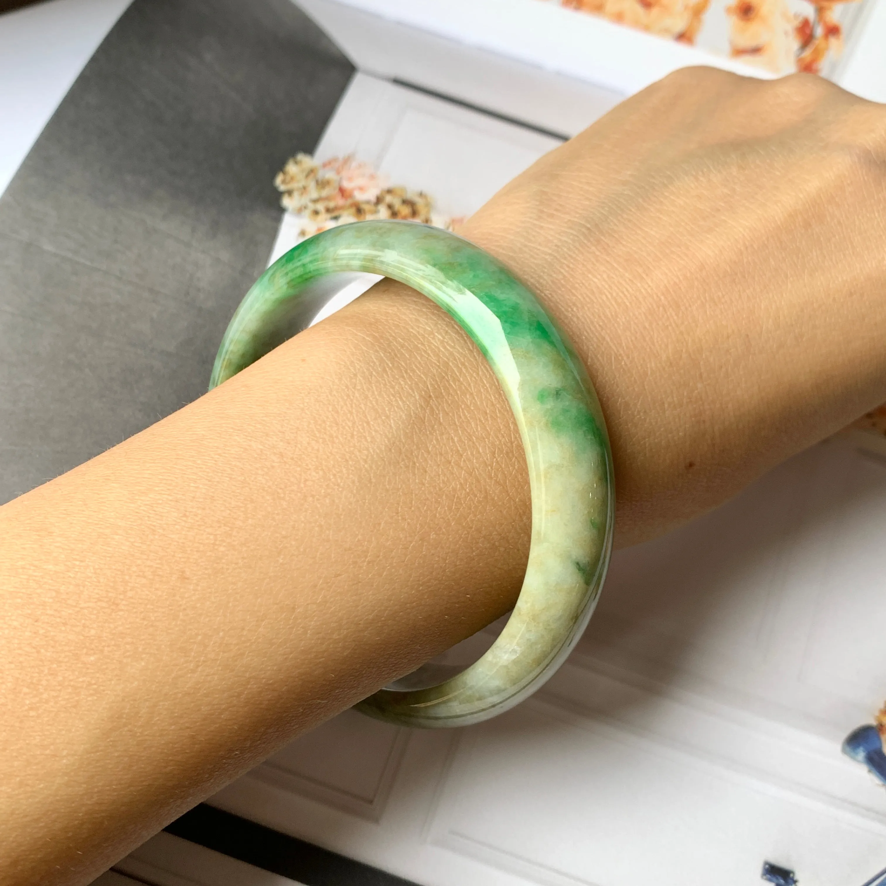 58.7mm A-Grade Natural Multi-Colour Jadeite Modern Round Bangle No.330021