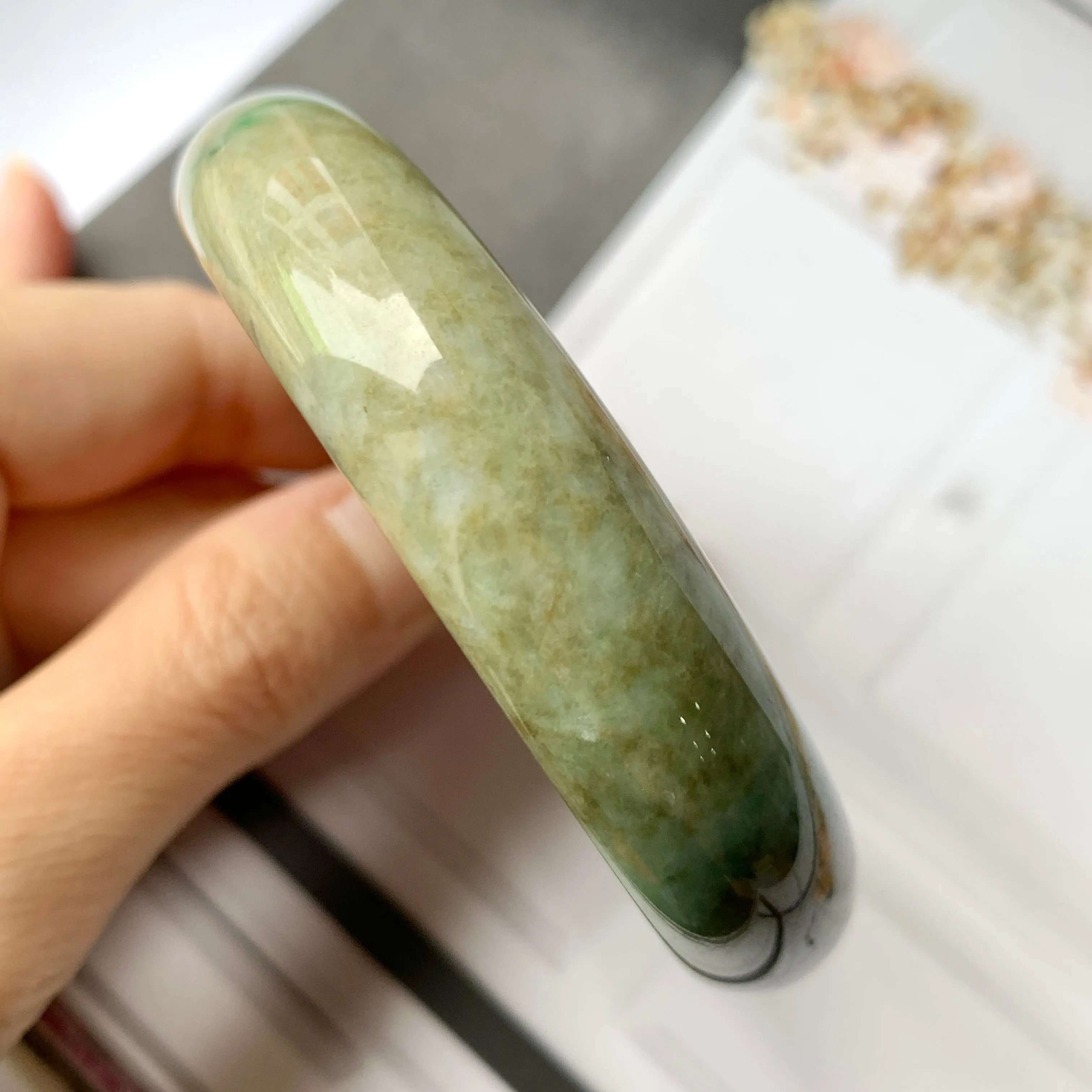 58.7mm A-Grade Natural Multi-Colour Jadeite Modern Round Bangle No.330021