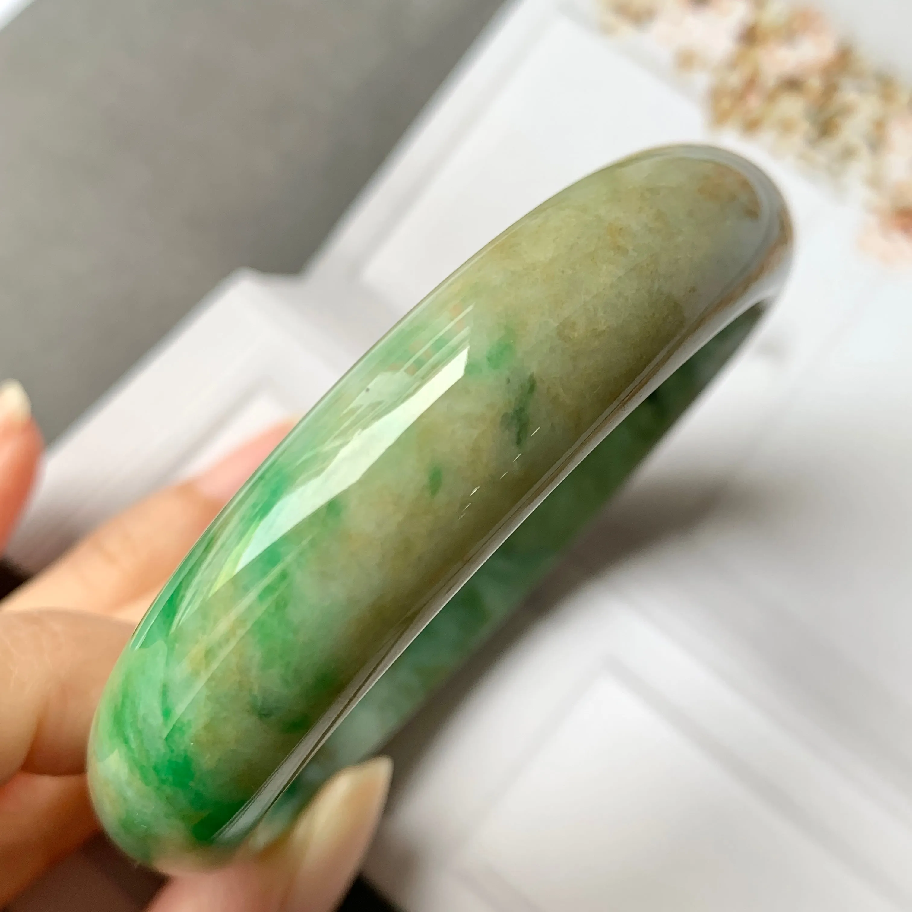 58.7mm A-Grade Natural Multi-Colour Jadeite Modern Round Bangle No.330021