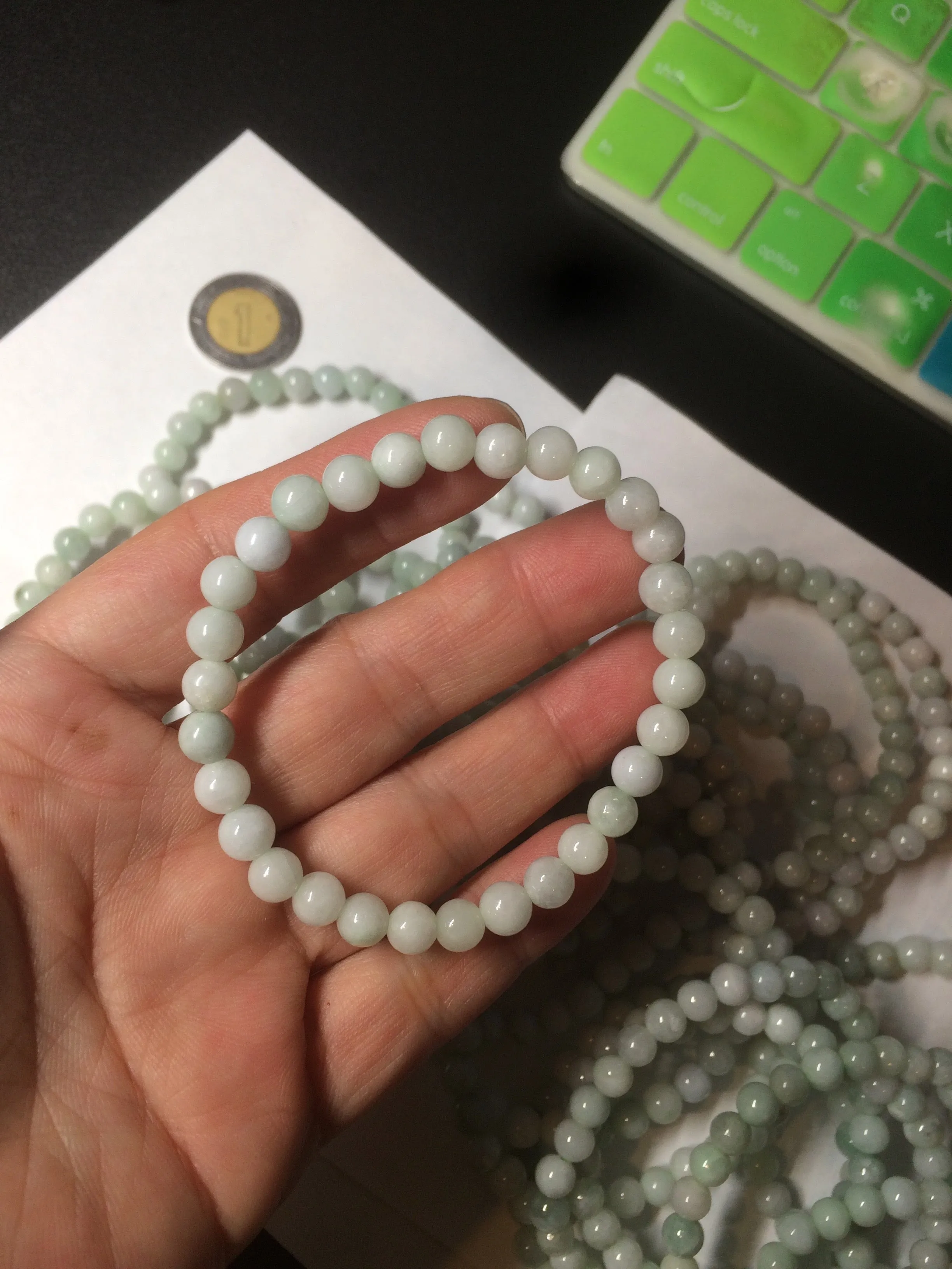 6-6.4mm 100% natural type A green/white jadeite jade beads bracelet group BF94