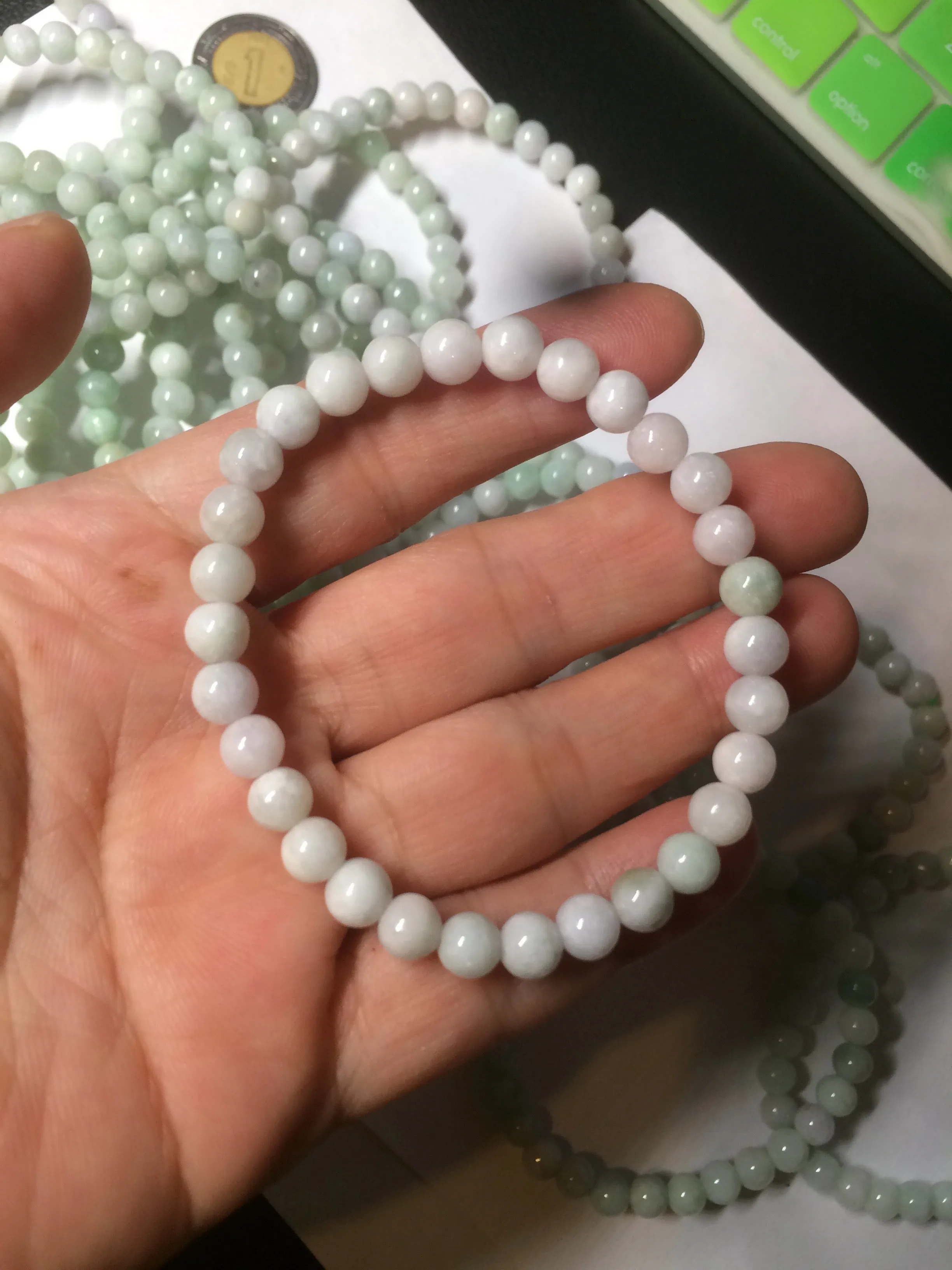 6-6.4mm 100% natural type A green/white jadeite jade beads bracelet group BF94