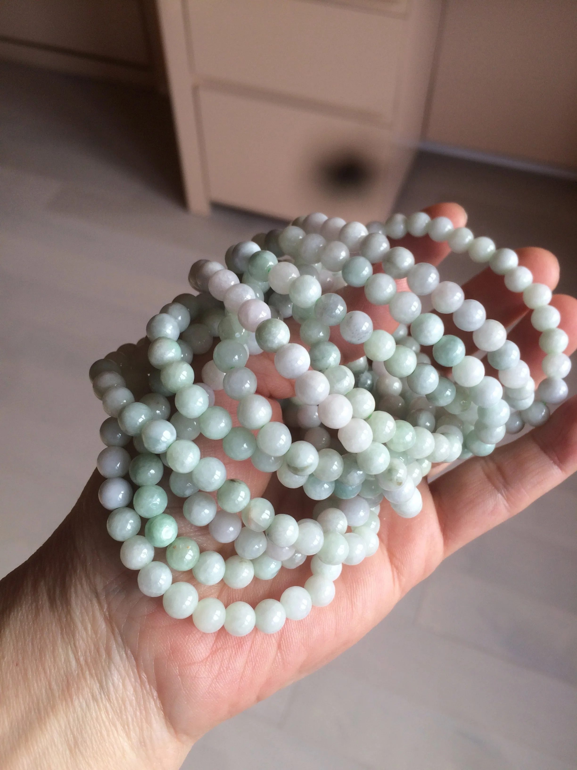 6-6.4mm 100% natural type A green/white jadeite jade beads bracelet group BF94