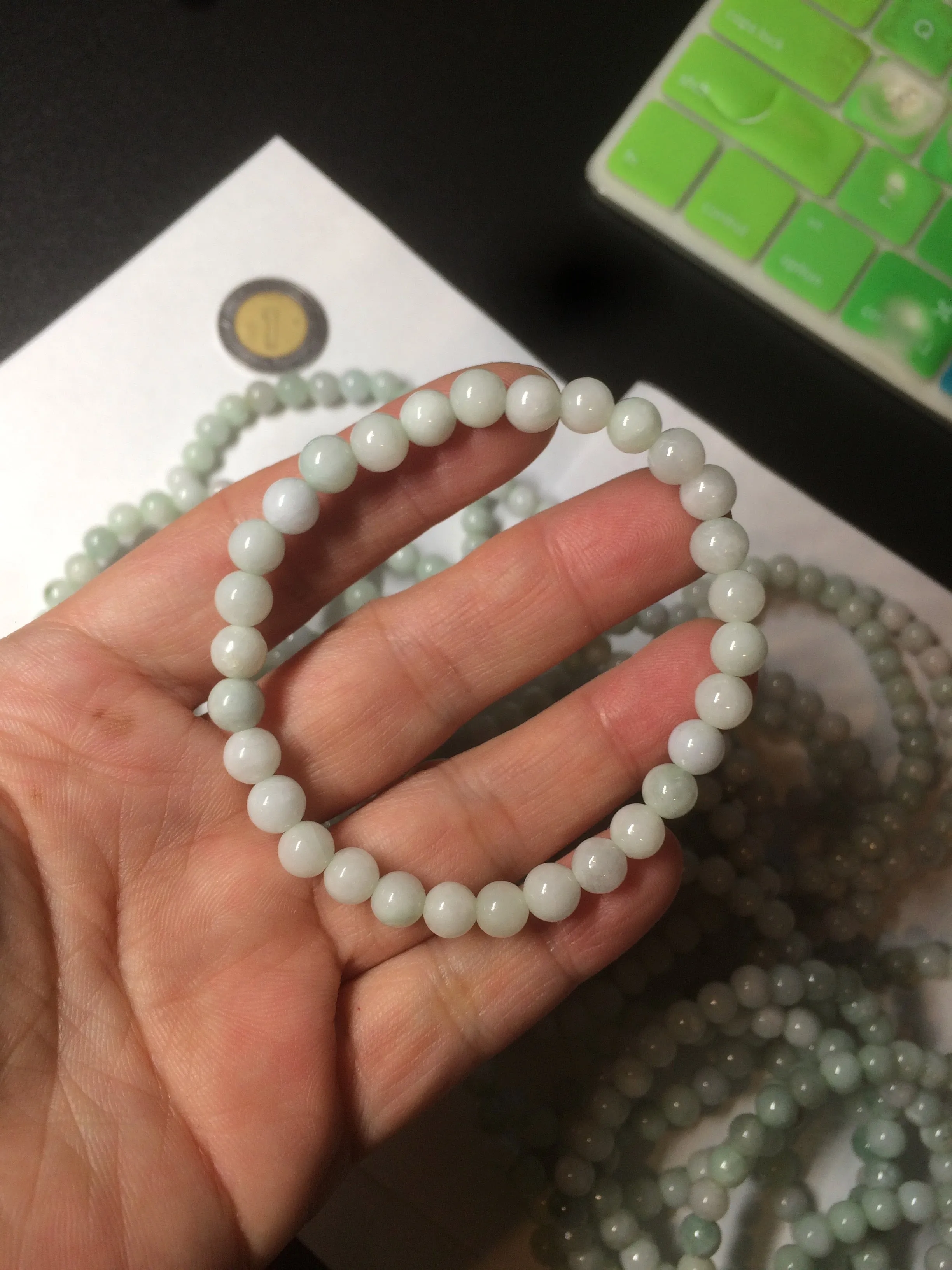 6-6.4mm 100% natural type A green/white jadeite jade beads bracelet group BF94