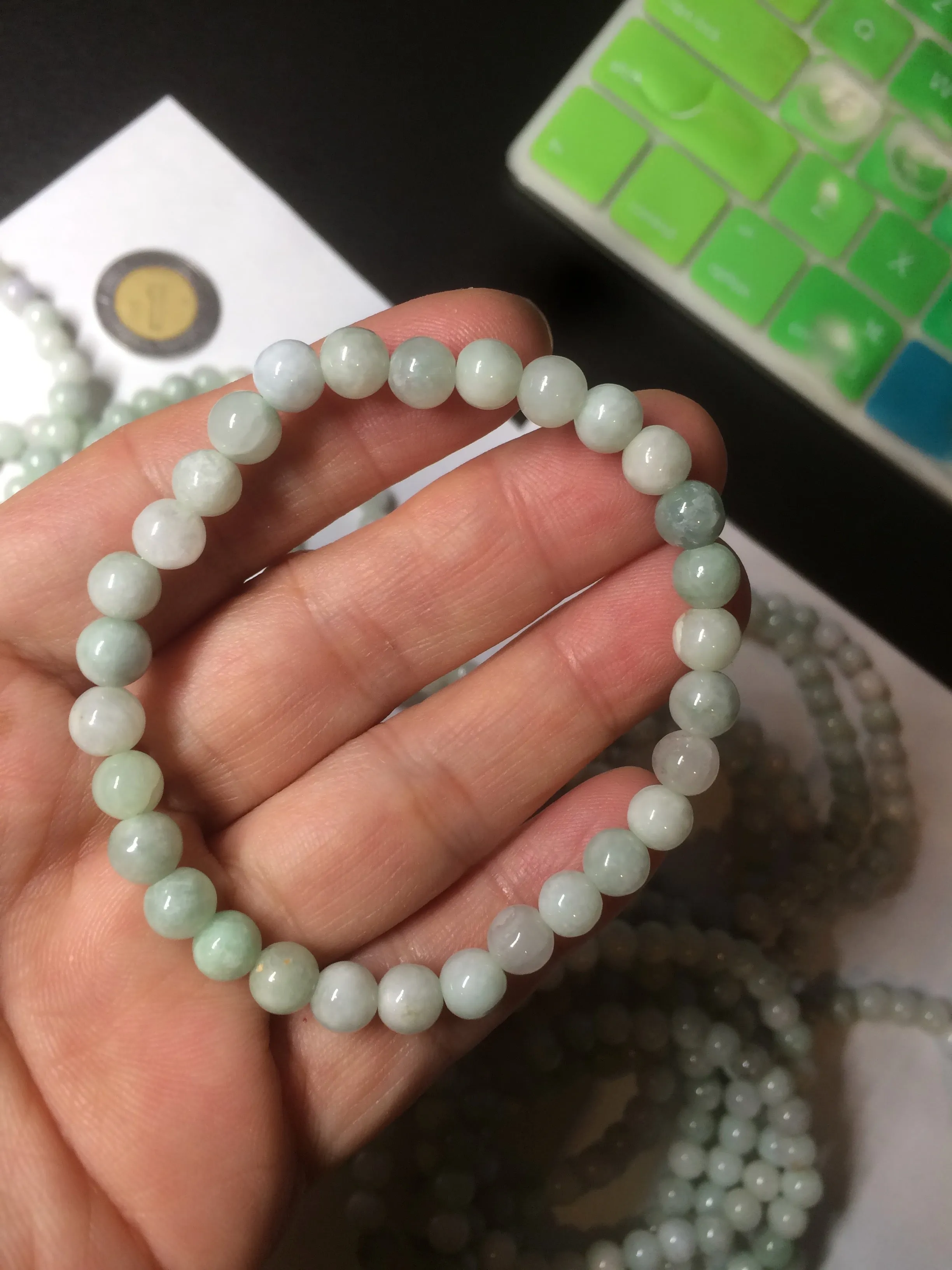 6-6.4mm 100% natural type A green/white jadeite jade beads bracelet group BF94