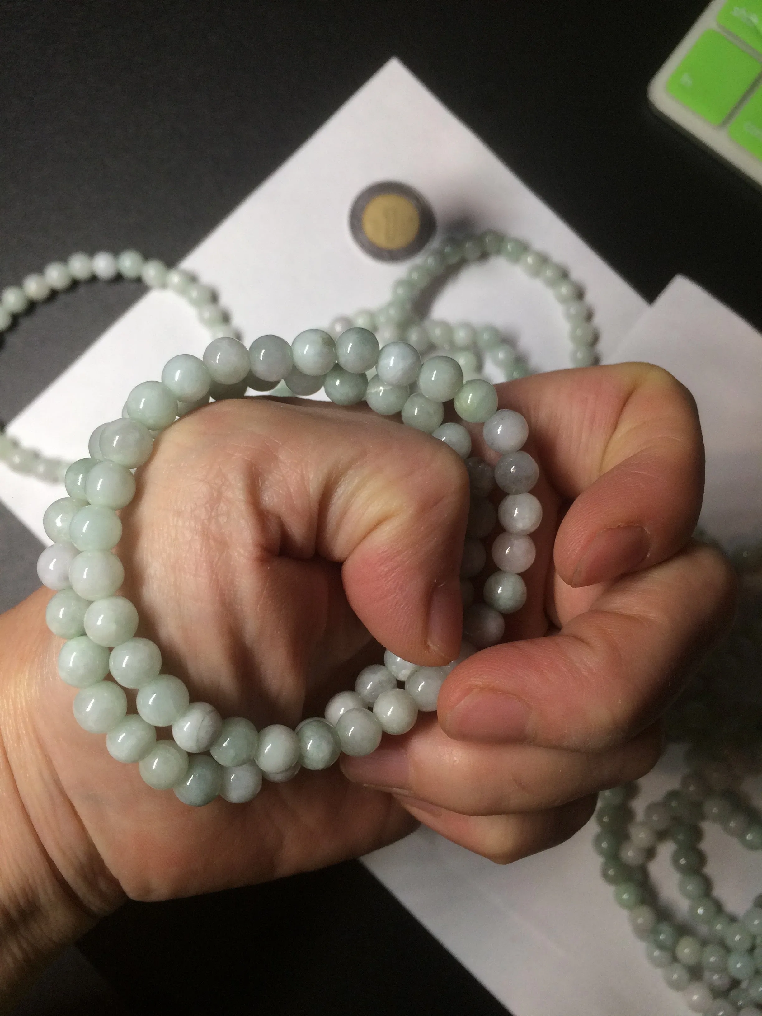 6-6.4mm 100% natural type A green/white jadeite jade beads bracelet group BF94