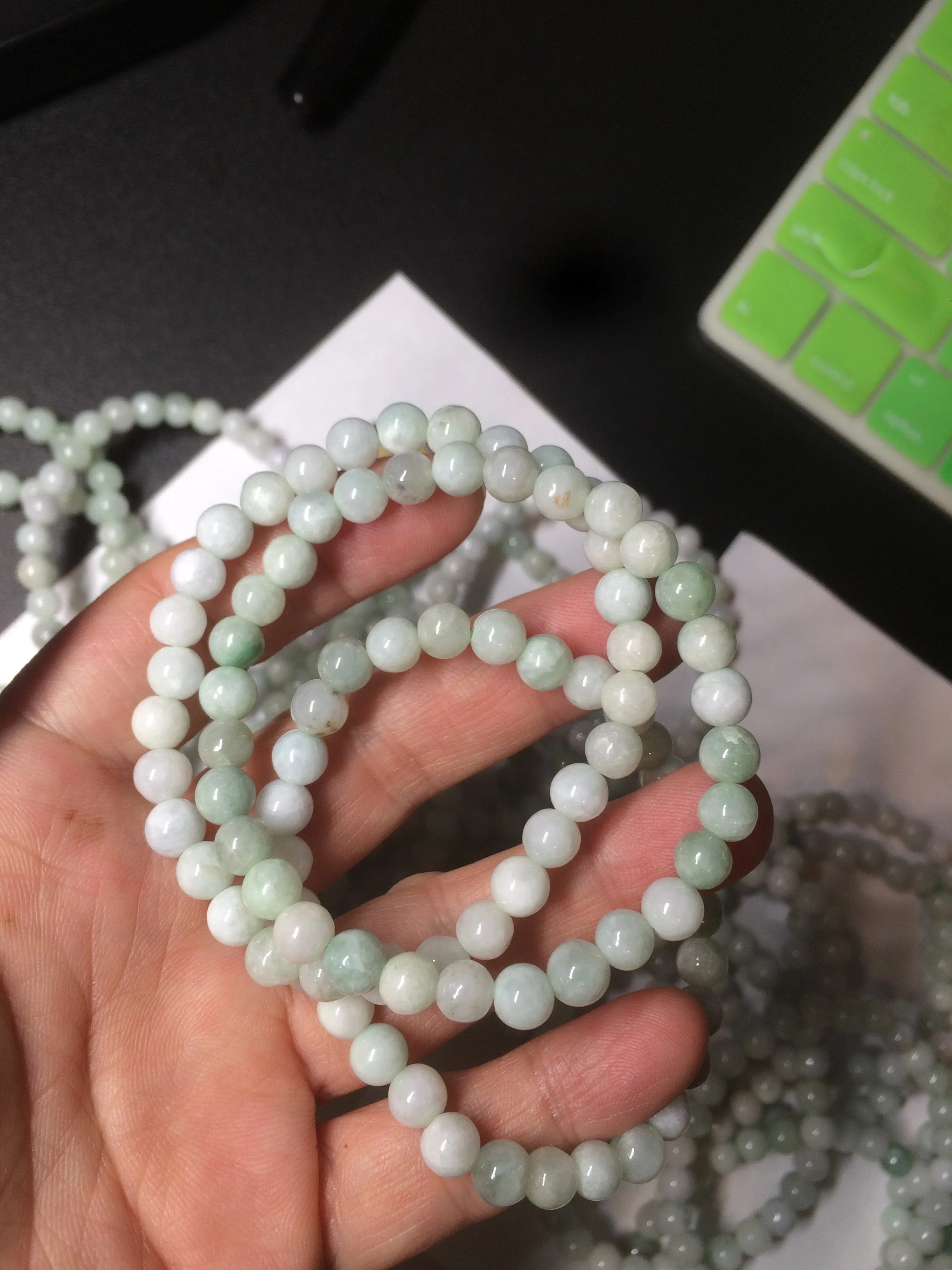 6-6.4mm 100% natural type A green/white jadeite jade beads bracelet group BF94