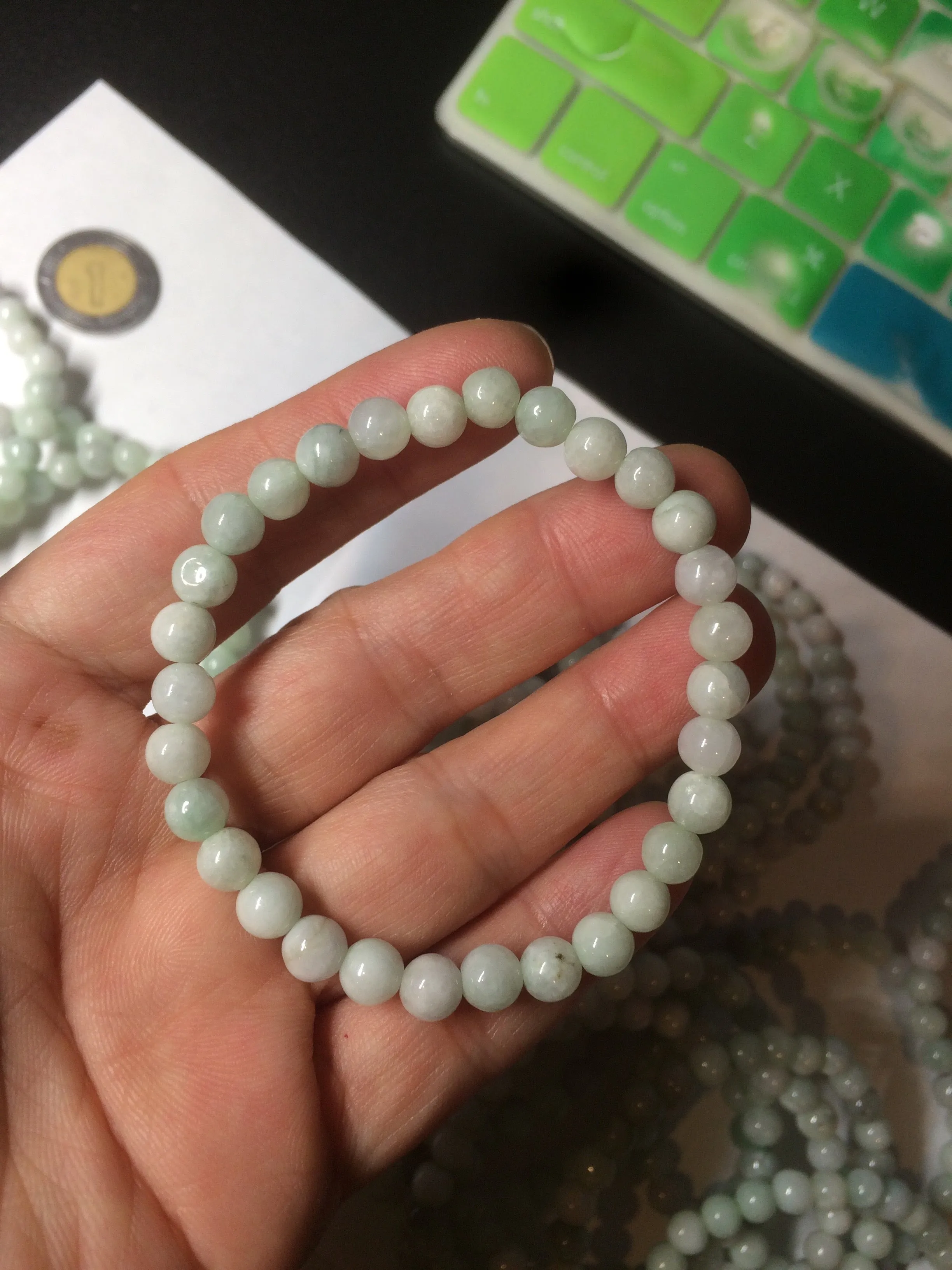 6-6.4mm 100% natural type A green/white jadeite jade beads bracelet group BF94