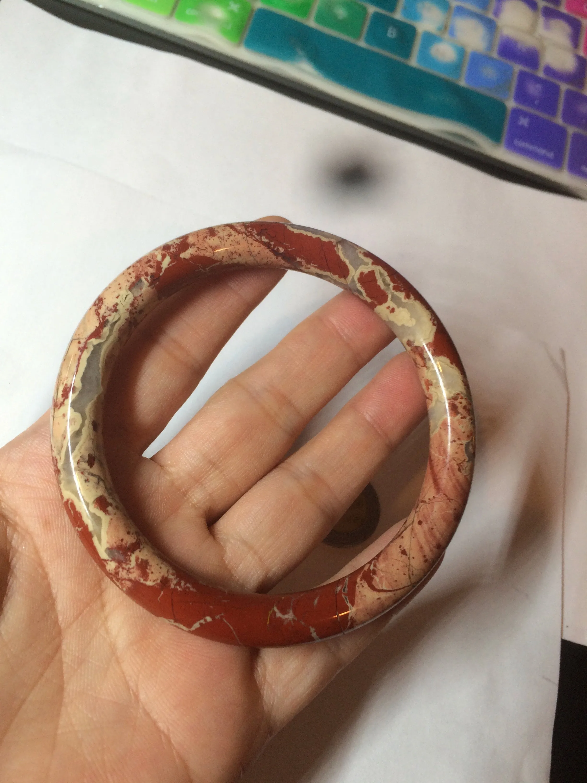 61.7mm 100% natural red/pink slim round cut red jasper stone bangle SY30