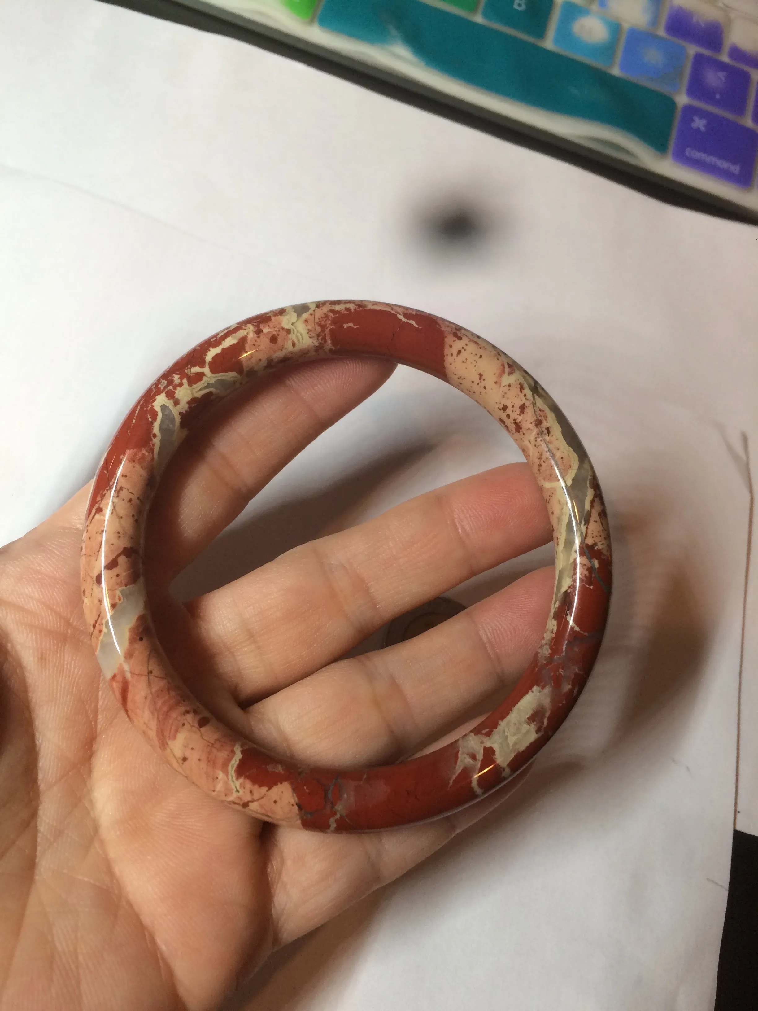 61.7mm 100% natural red/pink slim round cut red jasper stone bangle SY30