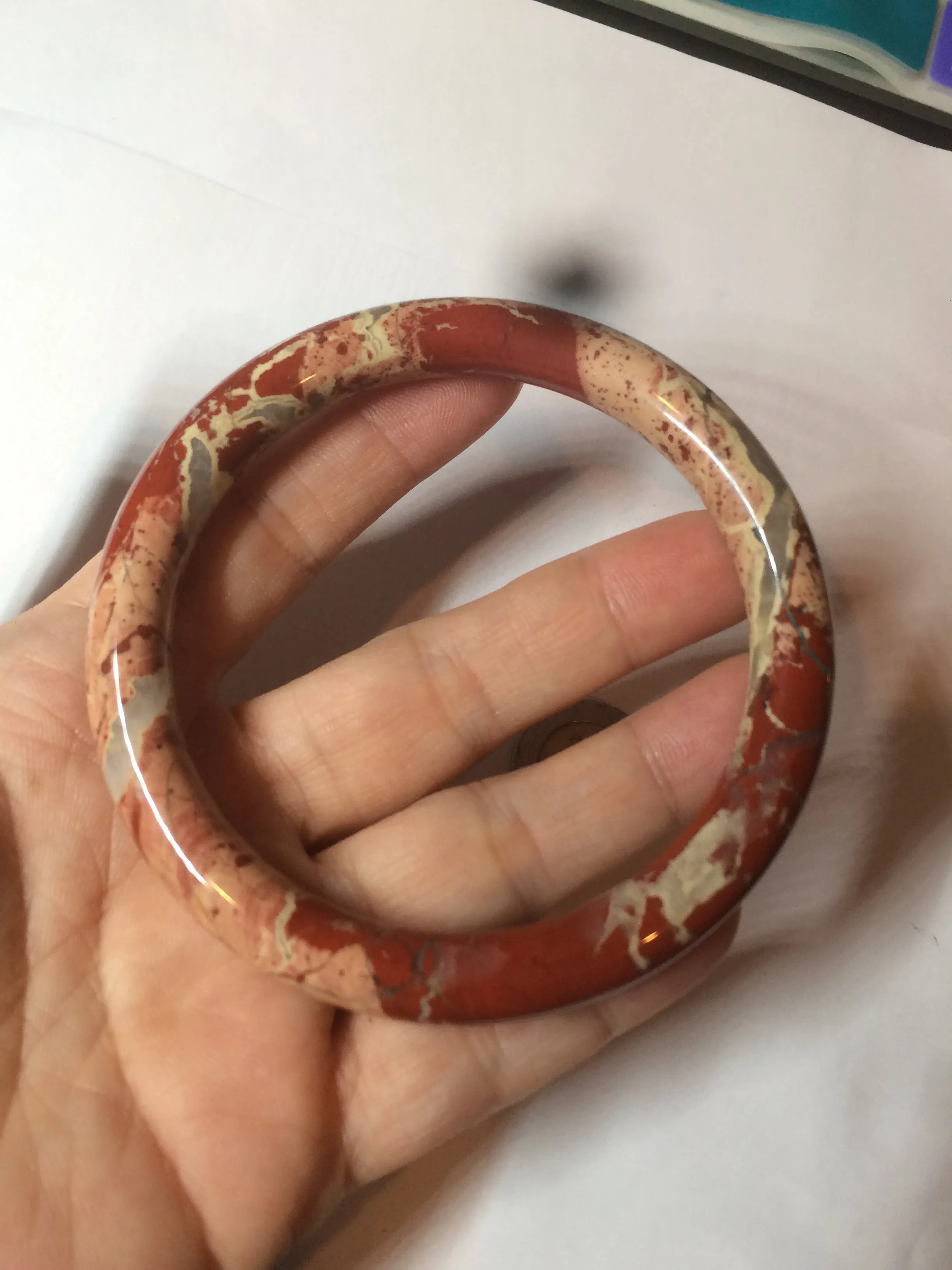 61.7mm 100% natural red/pink slim round cut red jasper stone bangle SY30