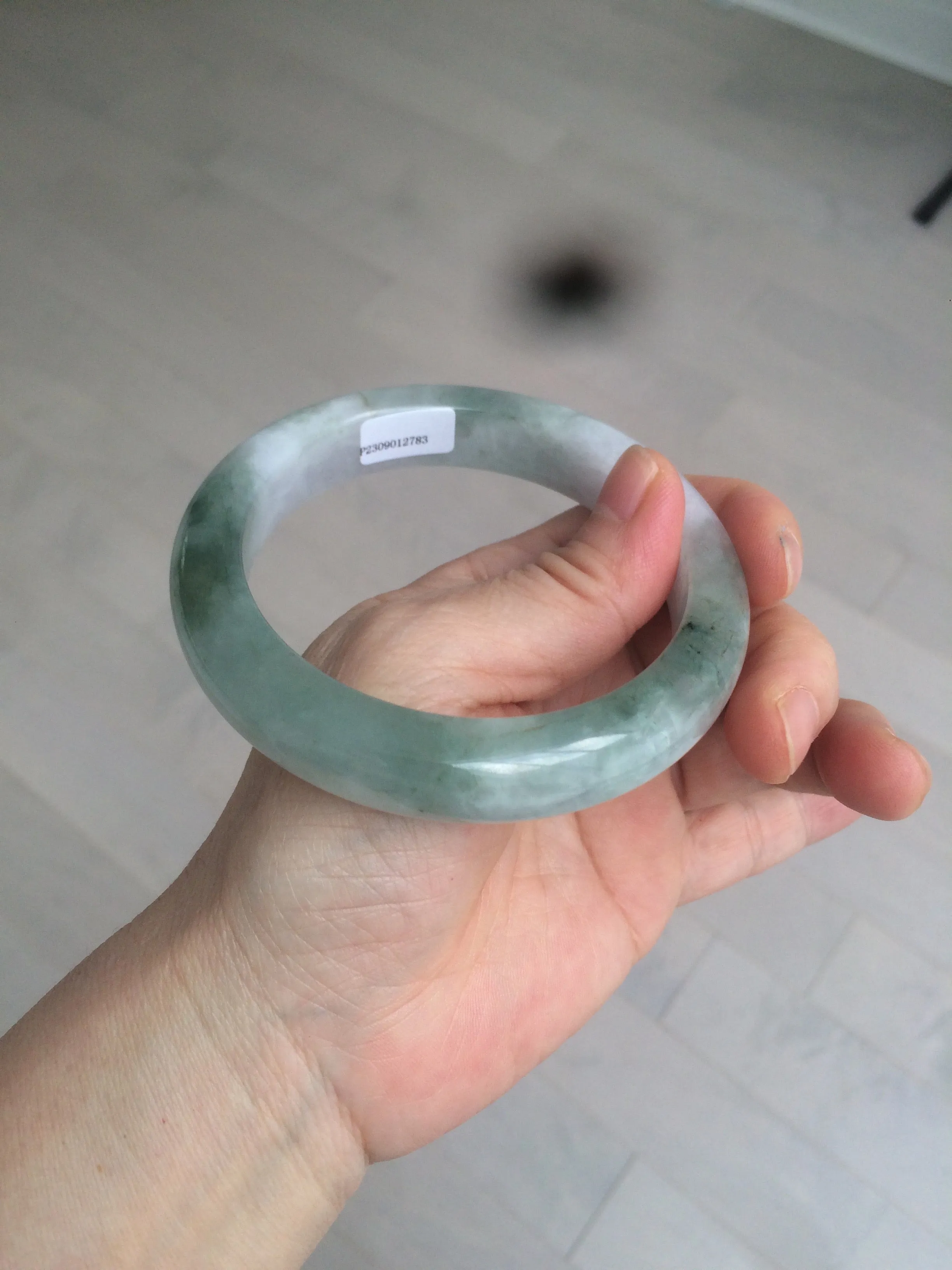 61.8 mm certified type A 100% Natural oily light green/white/purple chubby Jadeite Jade bangle BH42-2783