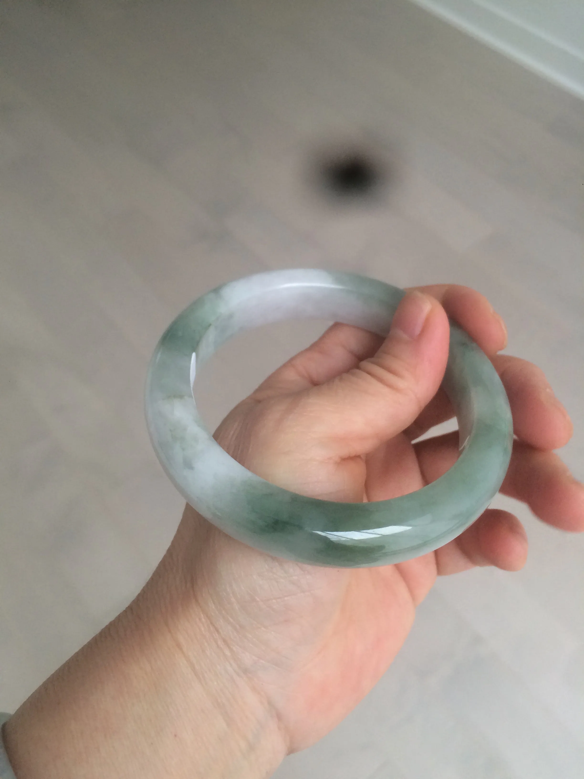 61.8 mm certified type A 100% Natural oily light green/white/purple chubby Jadeite Jade bangle BH42-2783