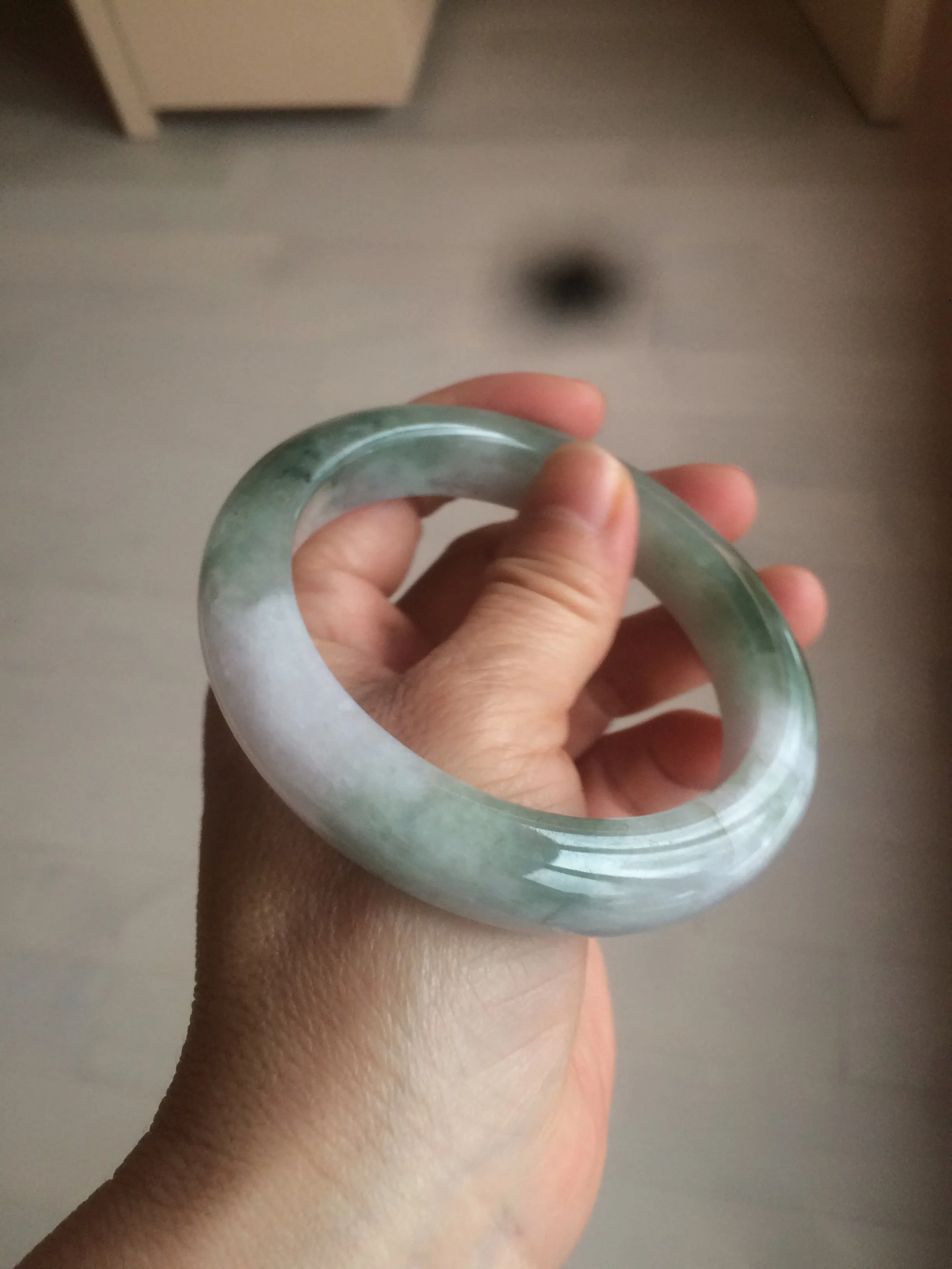 61.8 mm certified type A 100% Natural oily light green/white/purple chubby Jadeite Jade bangle BH42-2783