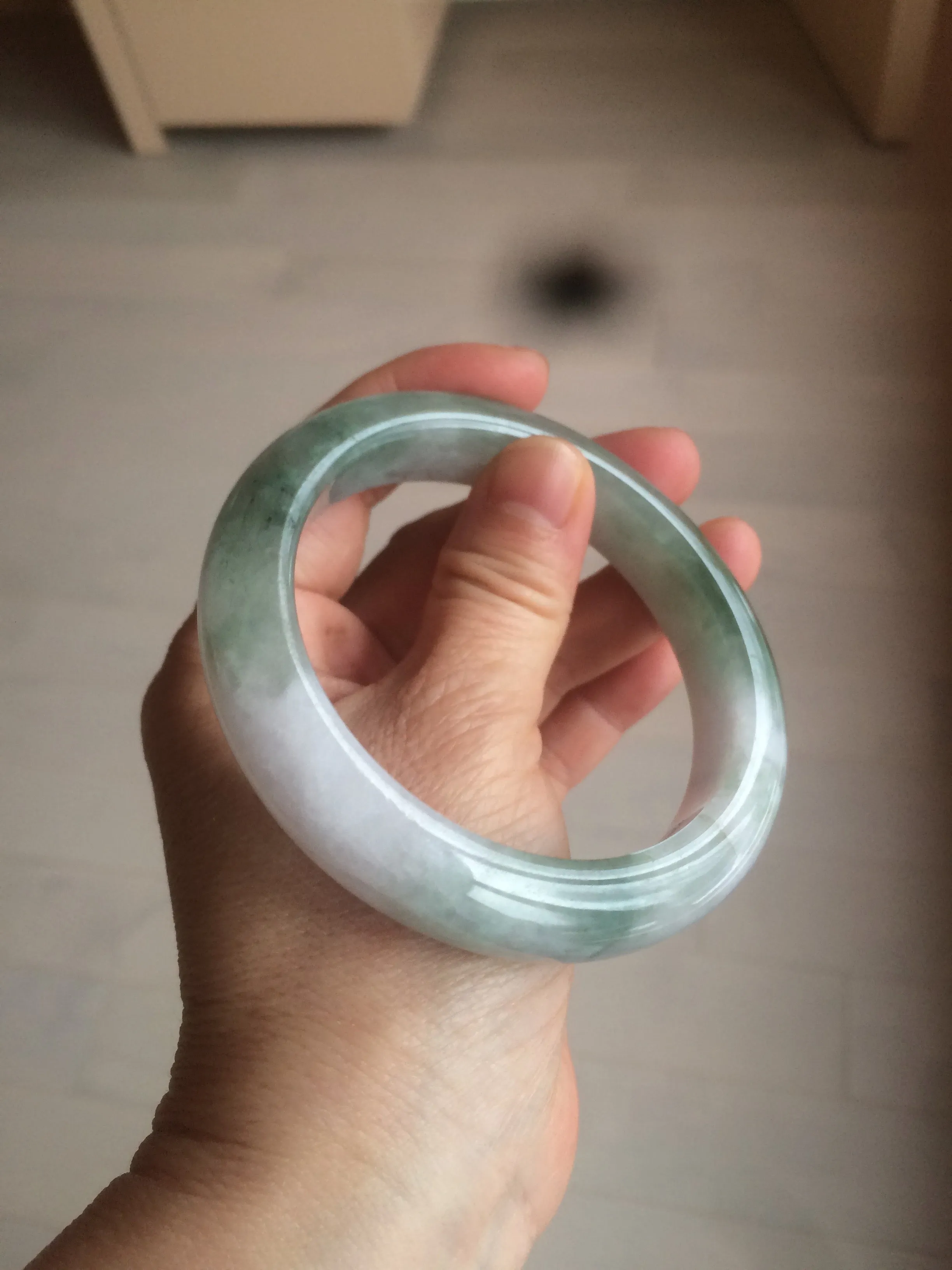 61.8 mm certified type A 100% Natural oily light green/white/purple chubby Jadeite Jade bangle BH42-2783