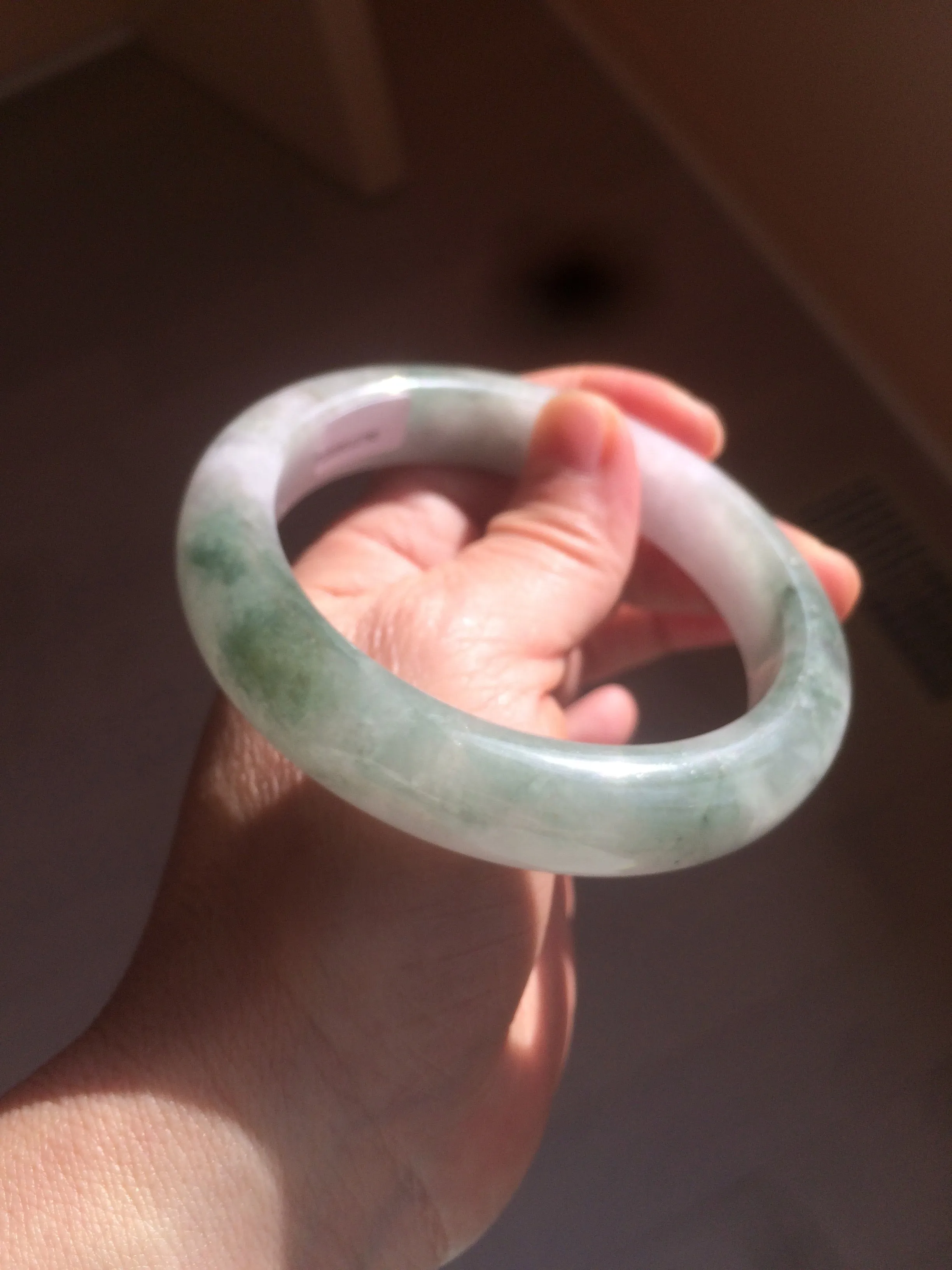 61.8 mm certified type A 100% Natural oily light green/white/purple chubby Jadeite Jade bangle BH42-2783