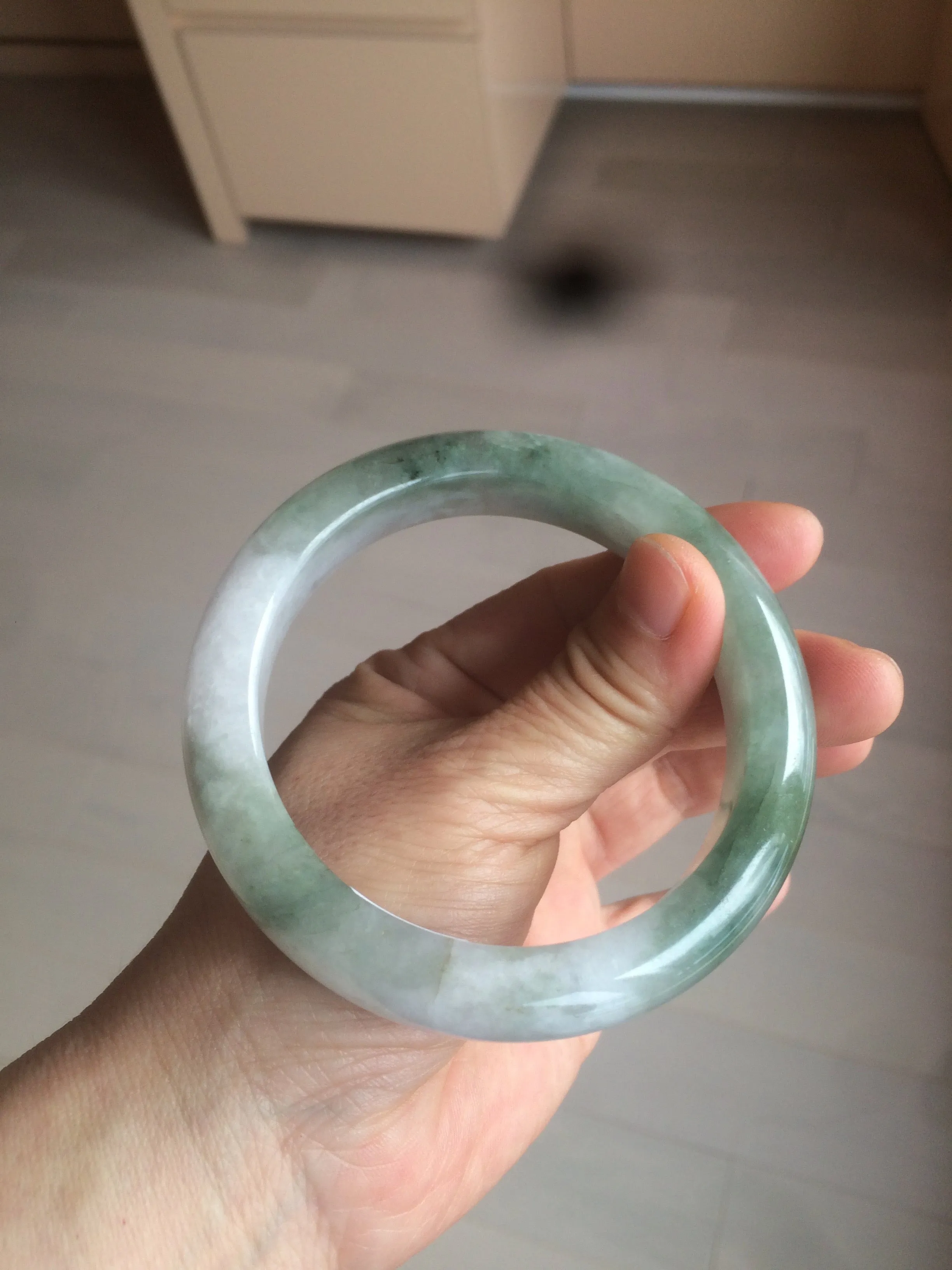 61.8 mm certified type A 100% Natural oily light green/white/purple chubby Jadeite Jade bangle BH42-2783