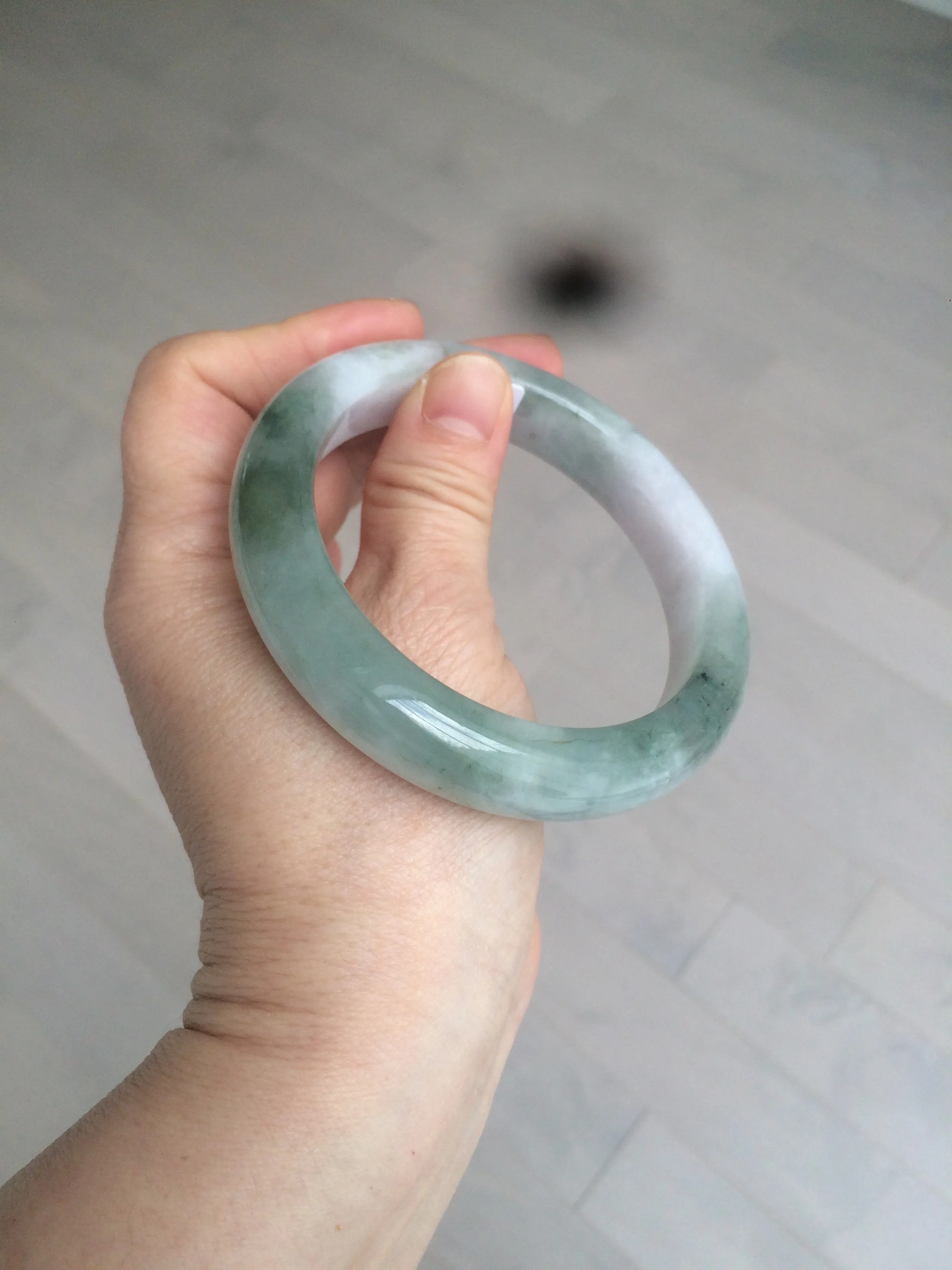 61.8 mm certified type A 100% Natural oily light green/white/purple chubby Jadeite Jade bangle BH42-2783