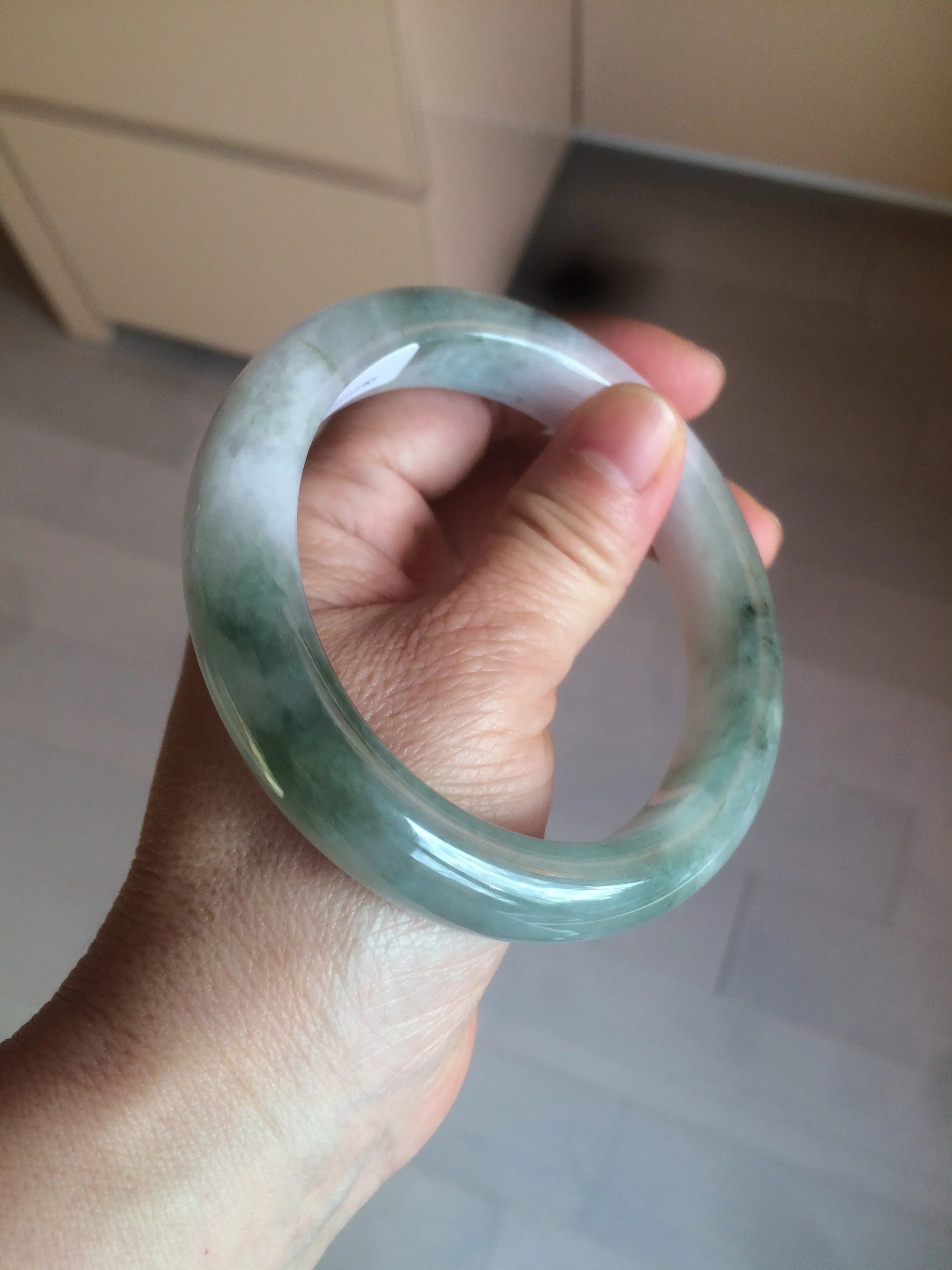 61.8 mm certified type A 100% Natural oily light green/white/purple chubby Jadeite Jade bangle BH42-2783