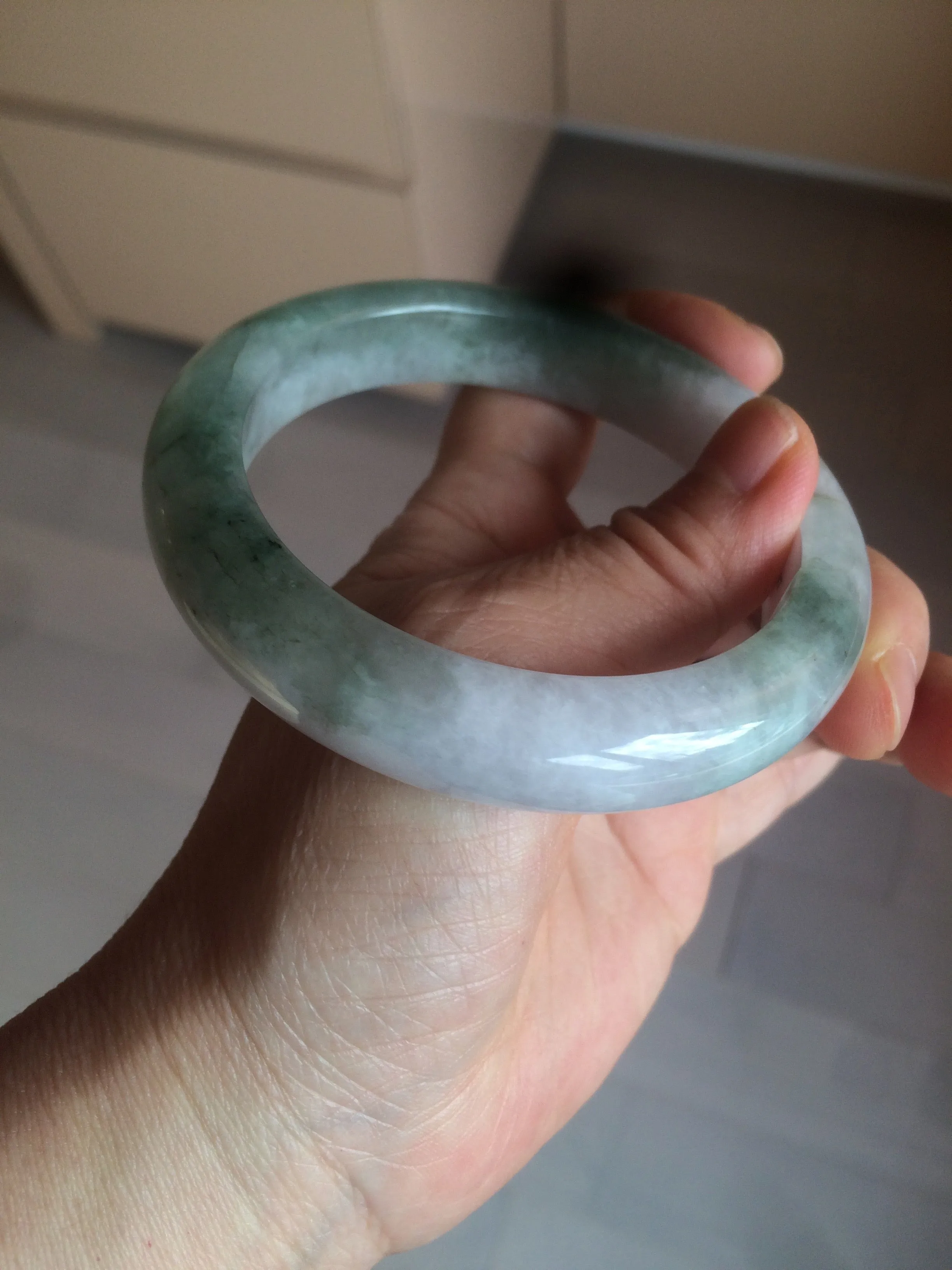 61.8 mm certified type A 100% Natural oily light green/white/purple chubby Jadeite Jade bangle BH42-2783