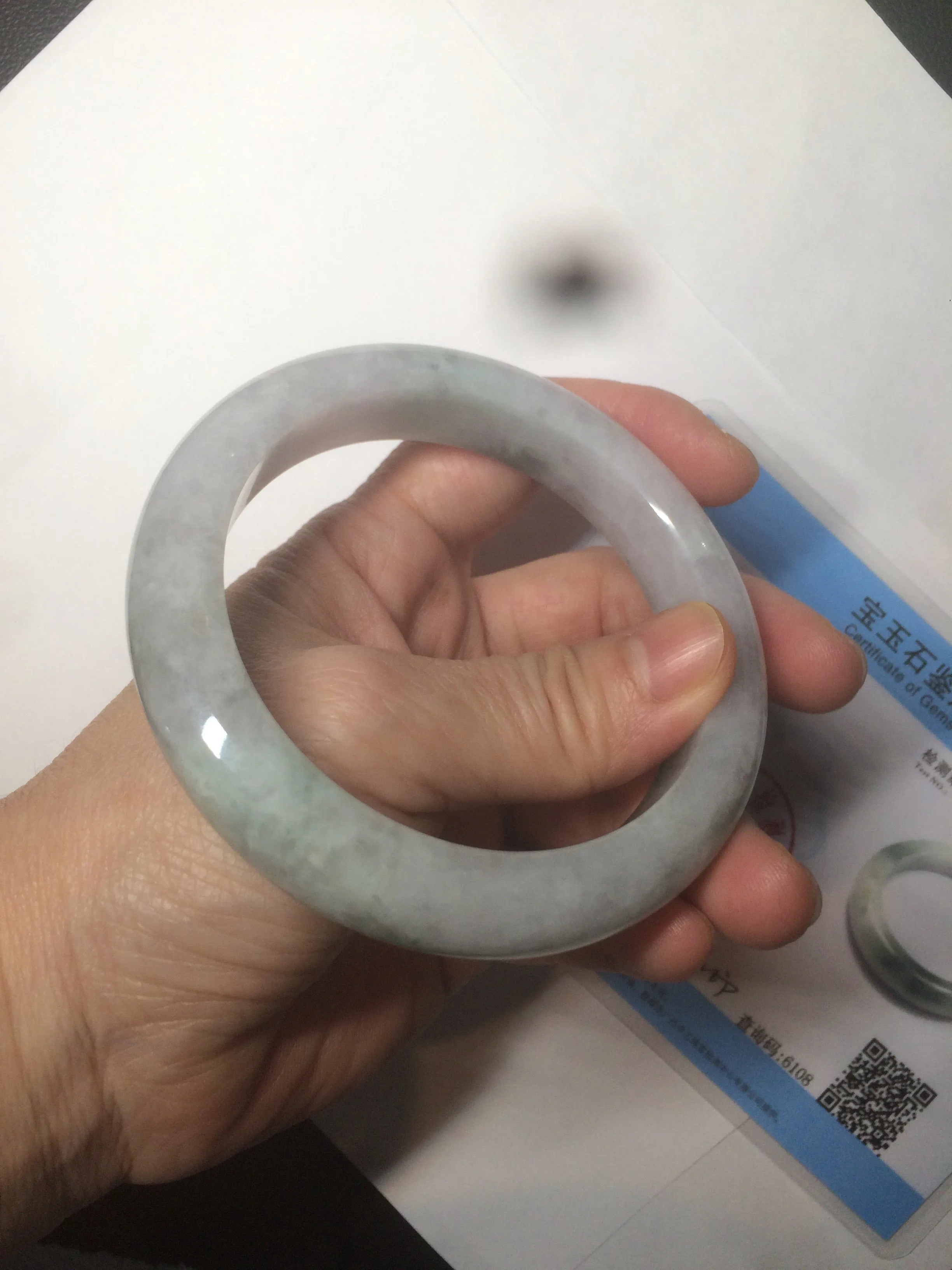 61.8 mm certified type A 100% Natural oily light green/white/purple chubby Jadeite Jade bangle BH42-2783