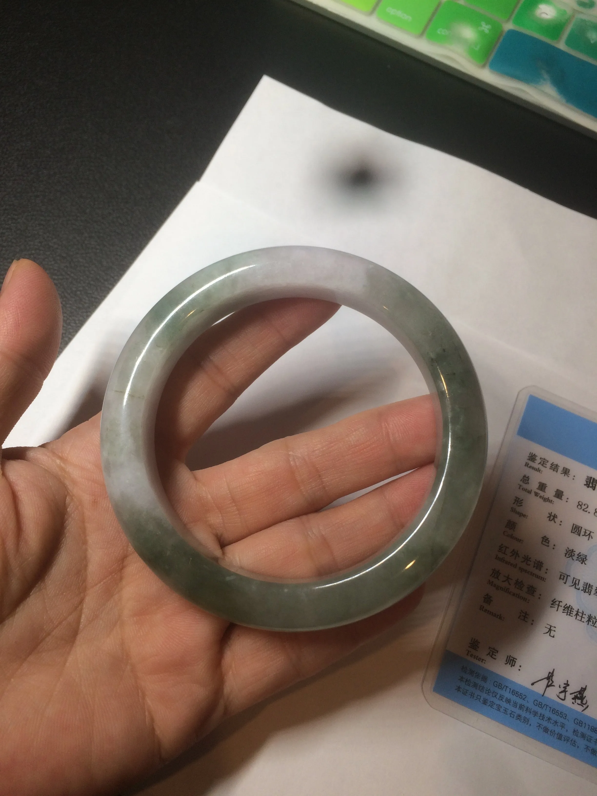 61.8 mm certified type A 100% Natural oily light green/white/purple chubby Jadeite Jade bangle BH42-2783