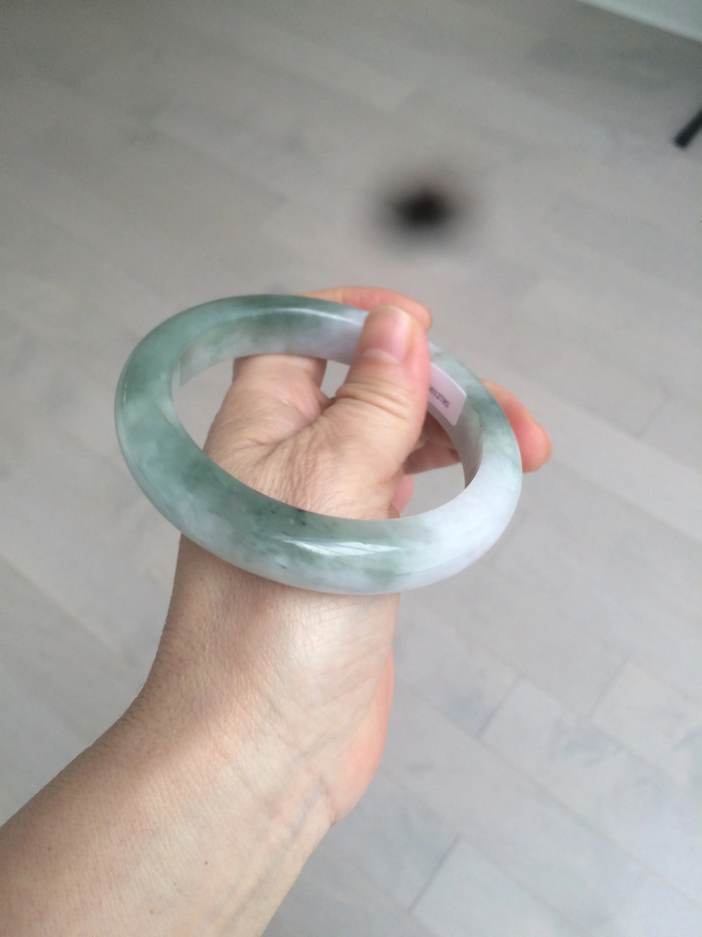 61.8 mm certified type A 100% Natural oily light green/white/purple chubby Jadeite Jade bangle BH42-2783