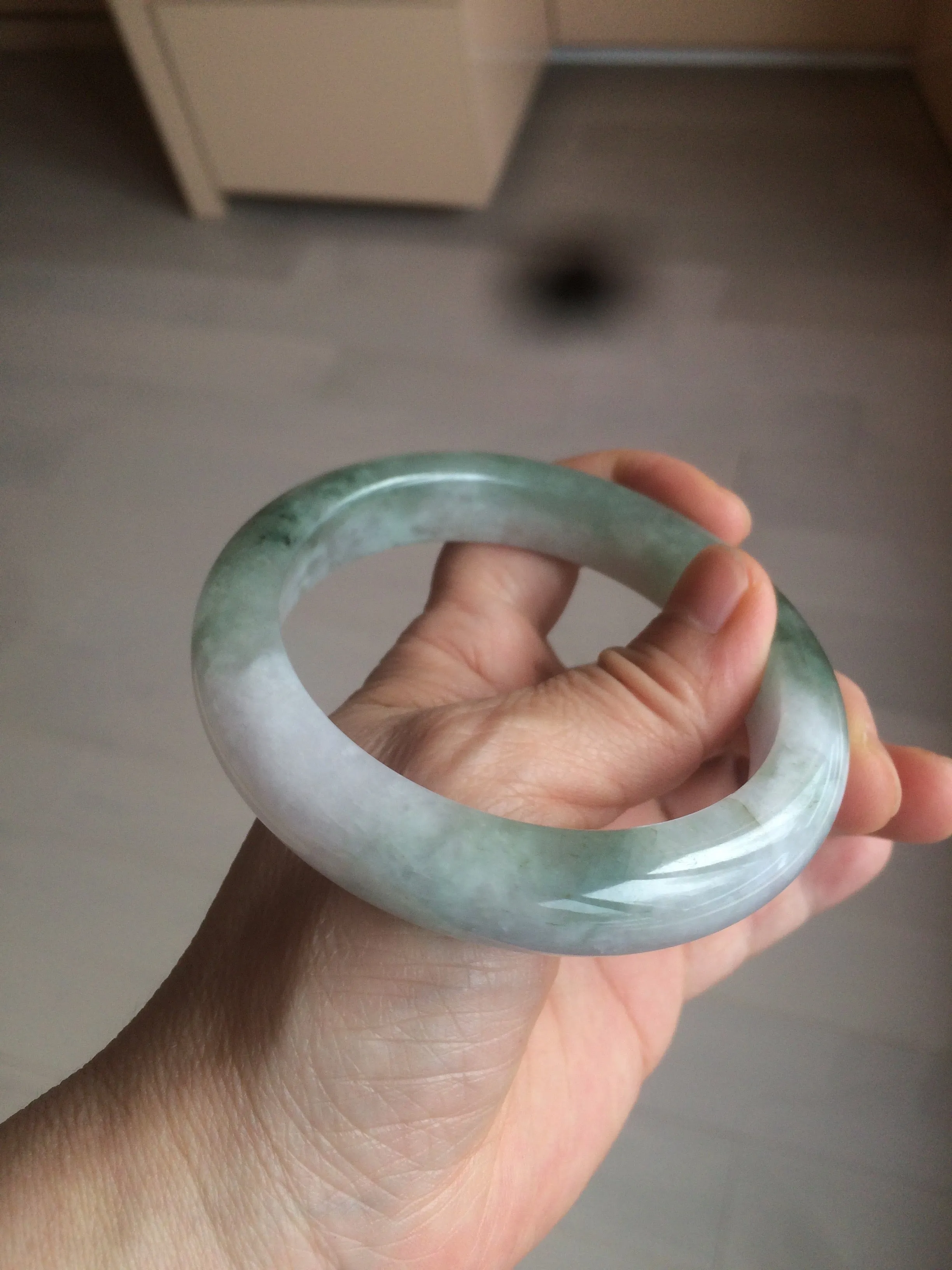 61.8 mm certified type A 100% Natural oily light green/white/purple chubby Jadeite Jade bangle BH42-2783