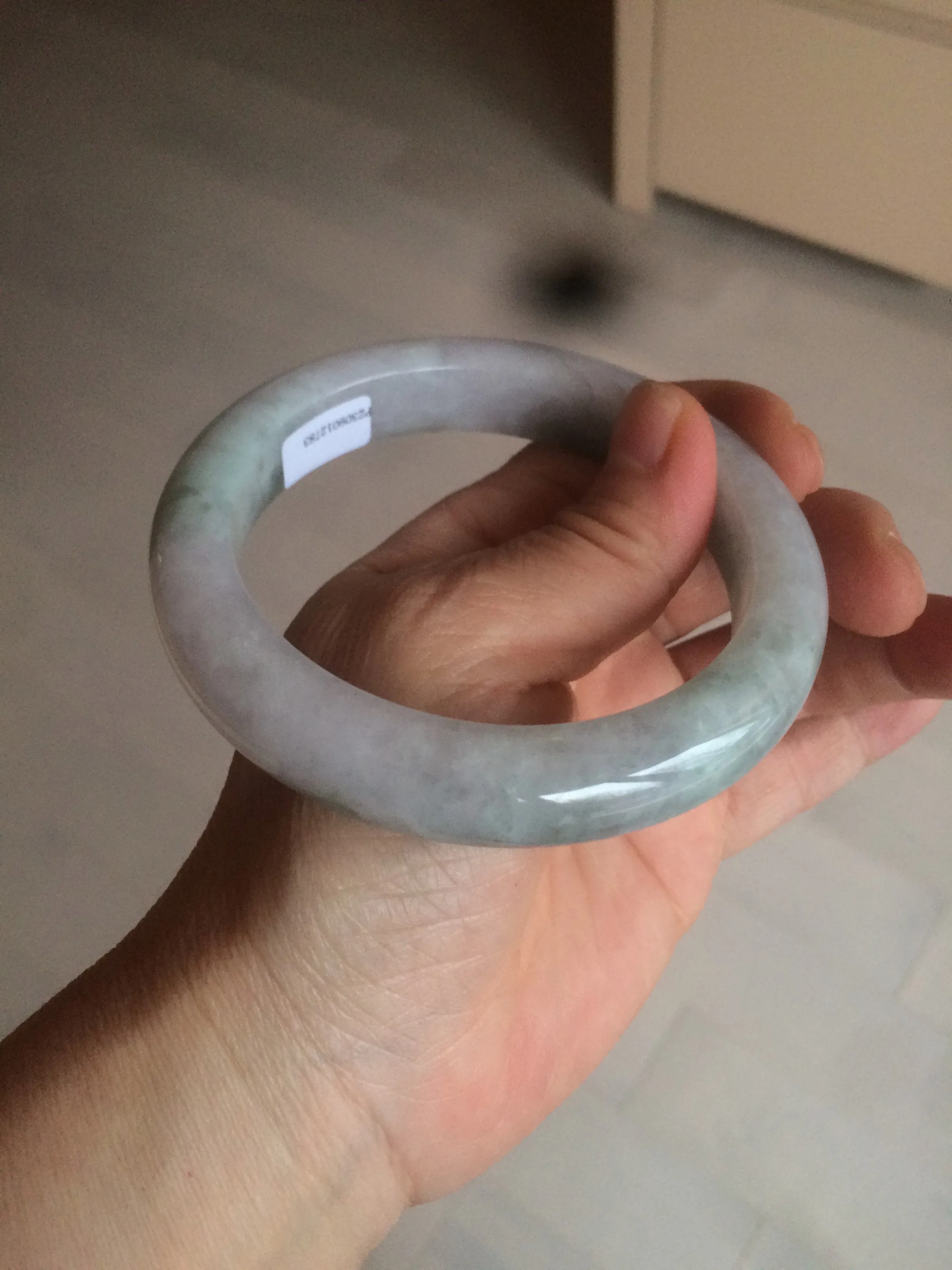 61.8 mm certified type A 100% Natural oily light green/white/purple chubby Jadeite Jade bangle BH42-2783