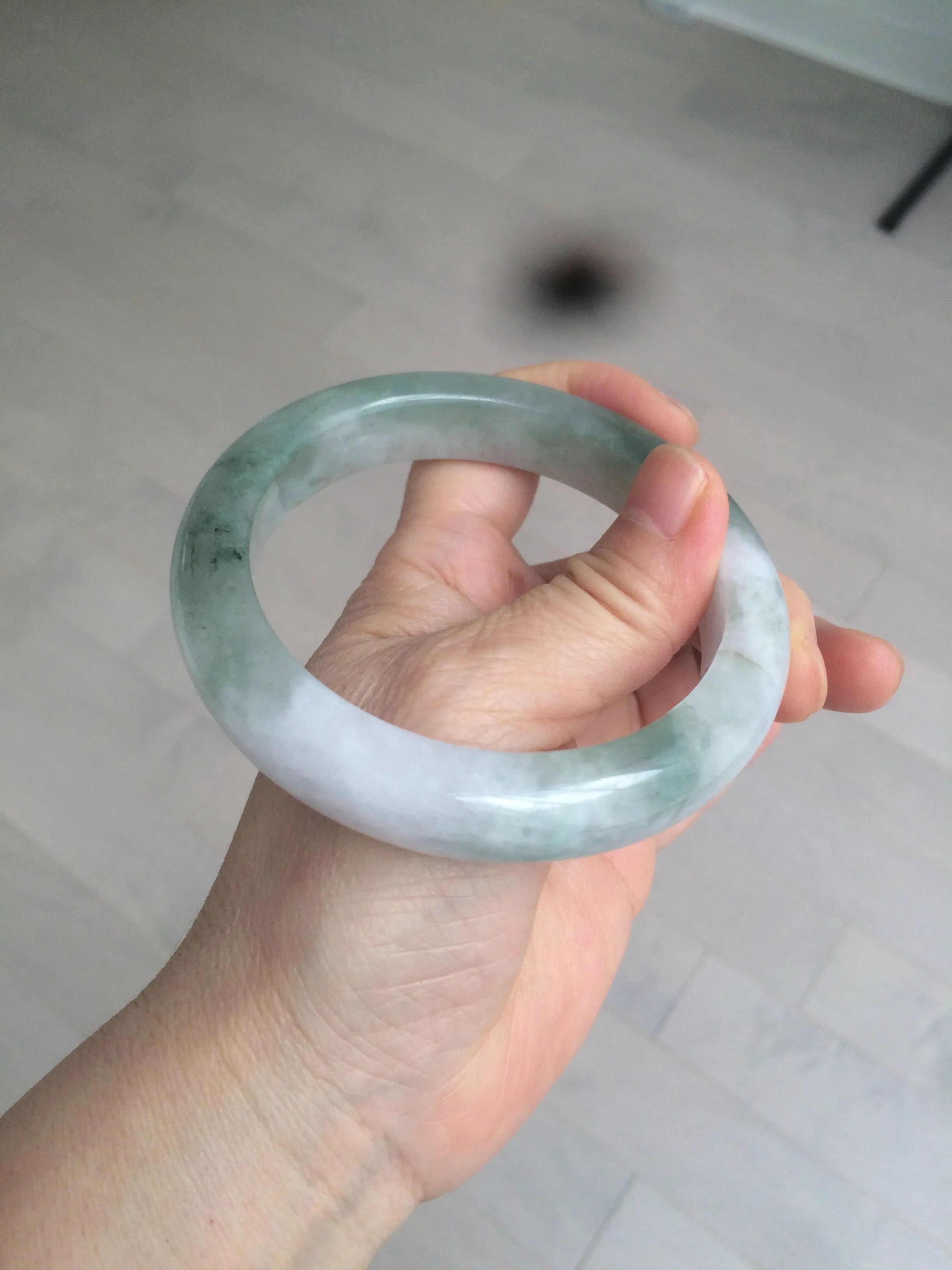 61.8 mm certified type A 100% Natural oily light green/white/purple chubby Jadeite Jade bangle BH42-2783