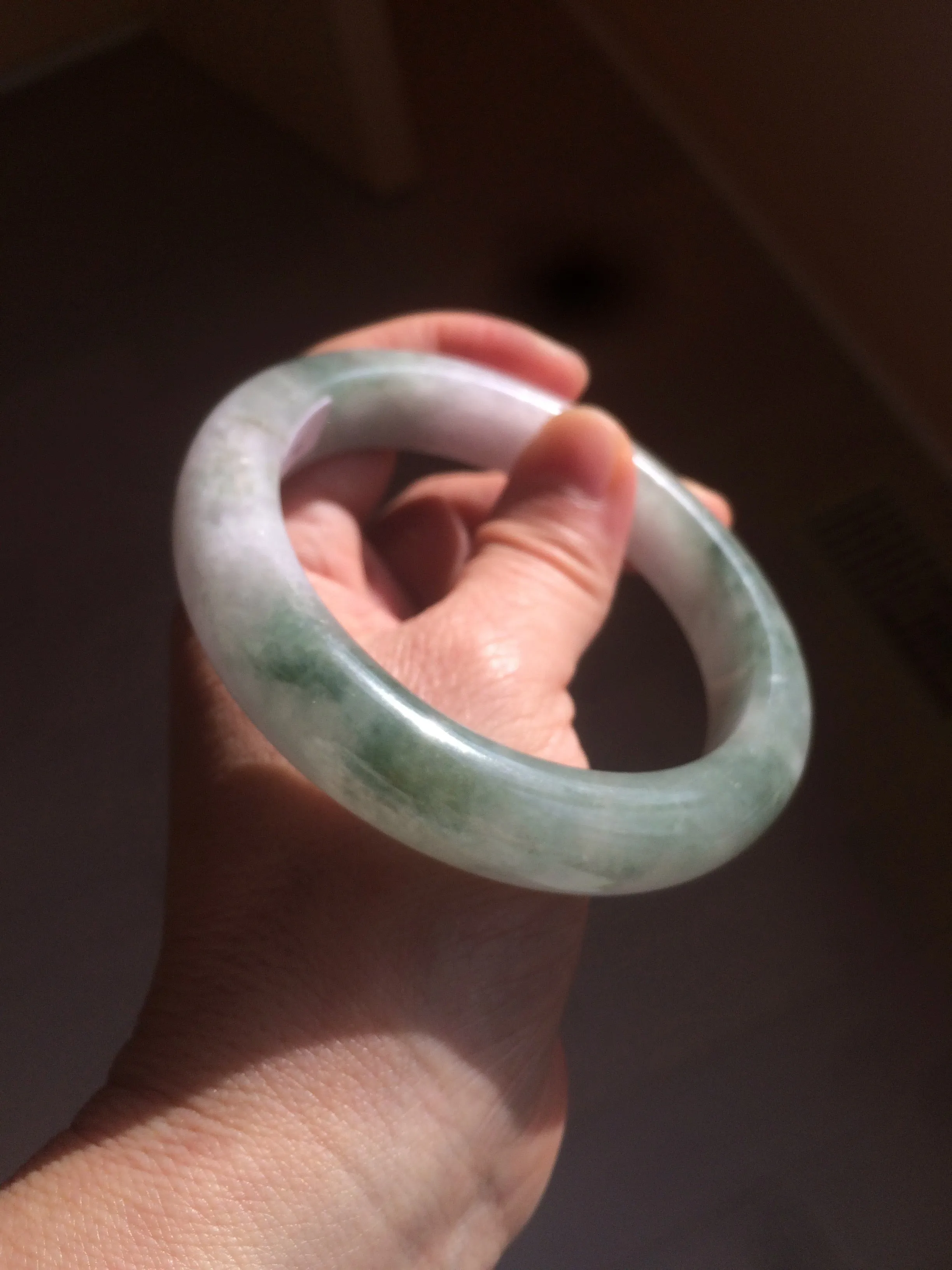 61.8 mm certified type A 100% Natural oily light green/white/purple chubby Jadeite Jade bangle BH42-2783