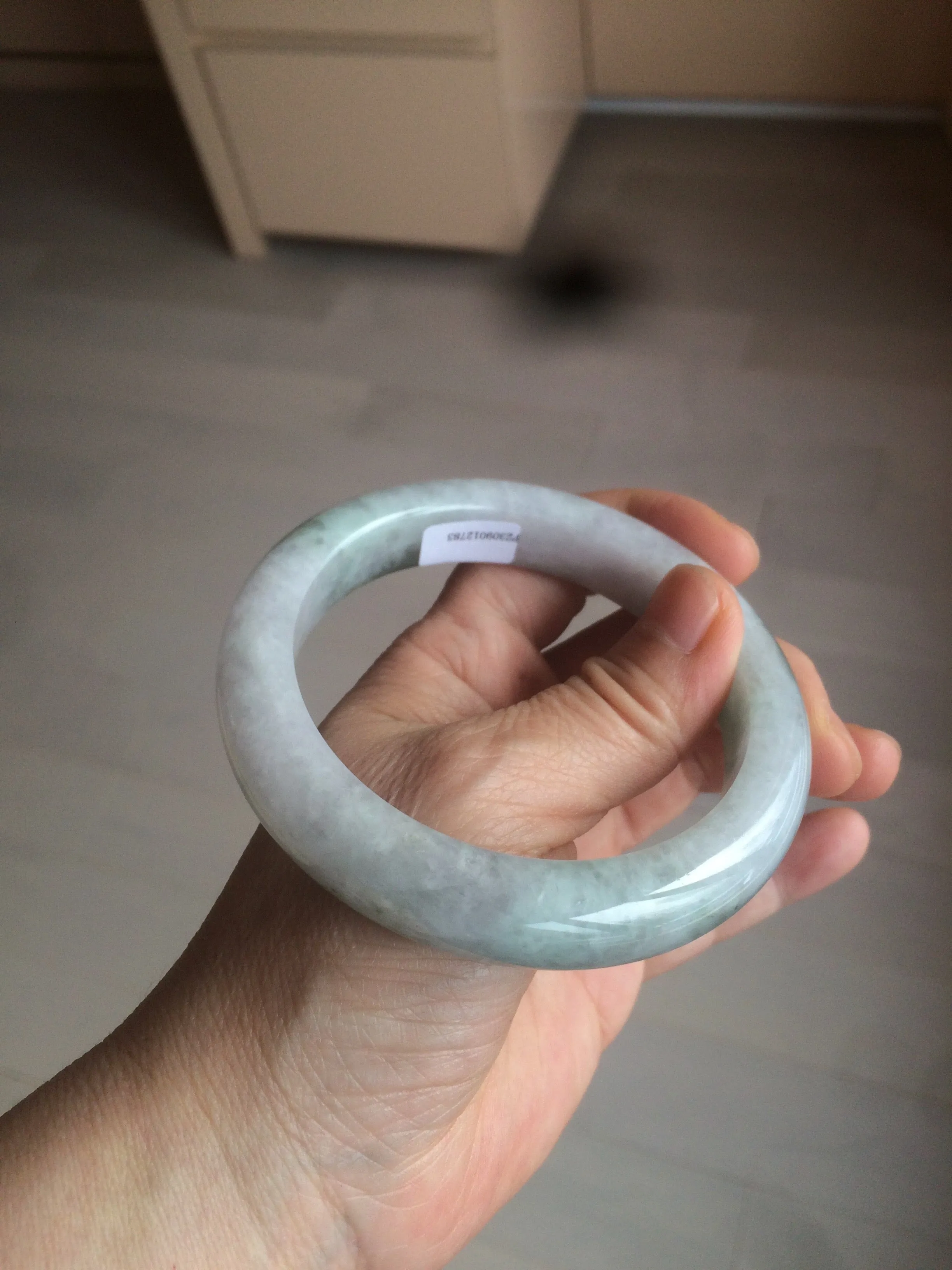 61.8 mm certified type A 100% Natural oily light green/white/purple chubby Jadeite Jade bangle BH42-2783