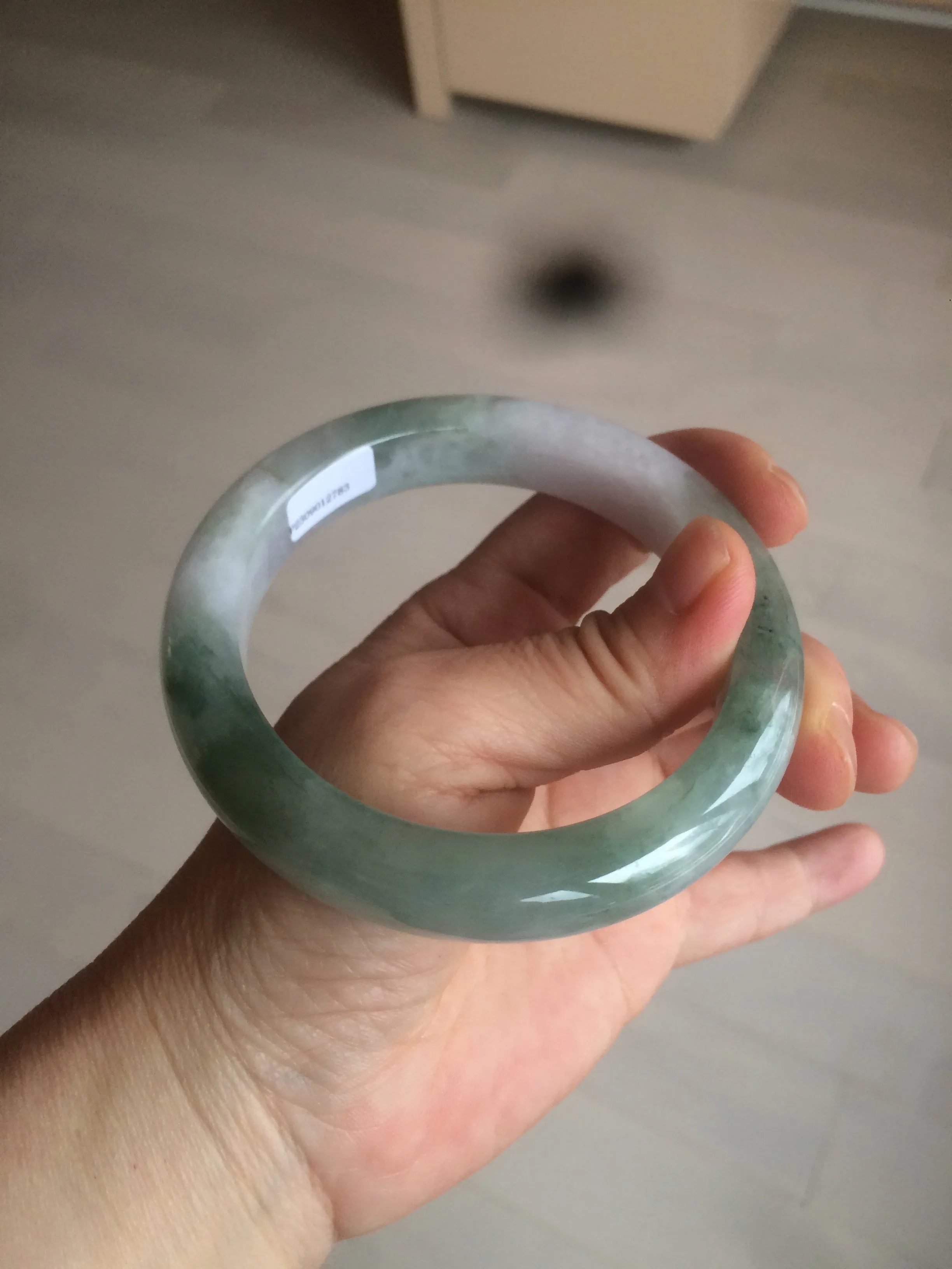 61.8 mm certified type A 100% Natural oily light green/white/purple chubby Jadeite Jade bangle BH42-2783