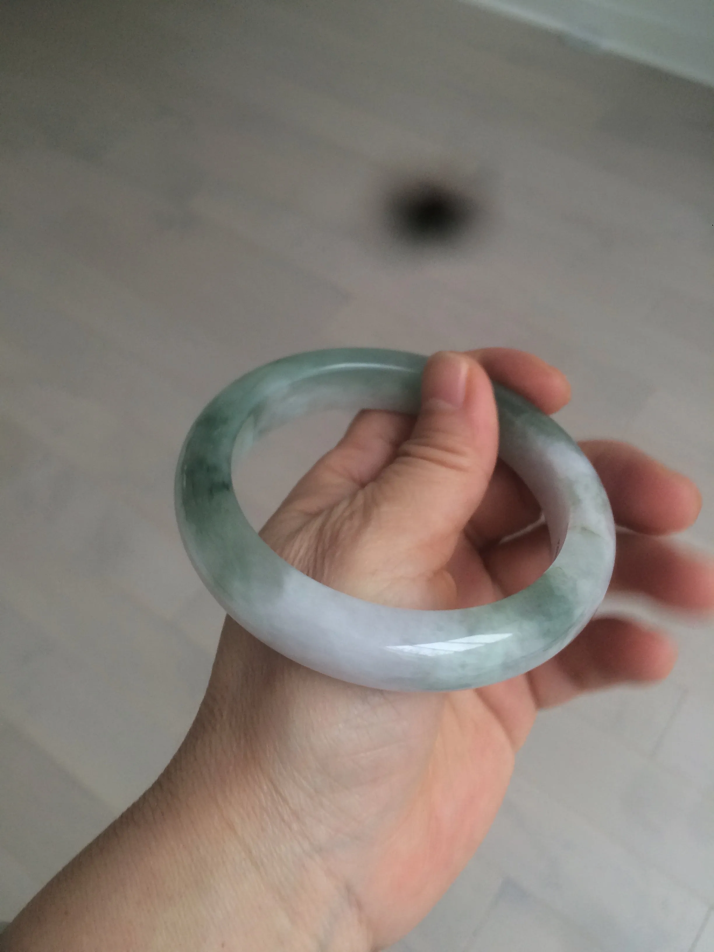 61.8 mm certified type A 100% Natural oily light green/white/purple chubby Jadeite Jade bangle BH42-2783