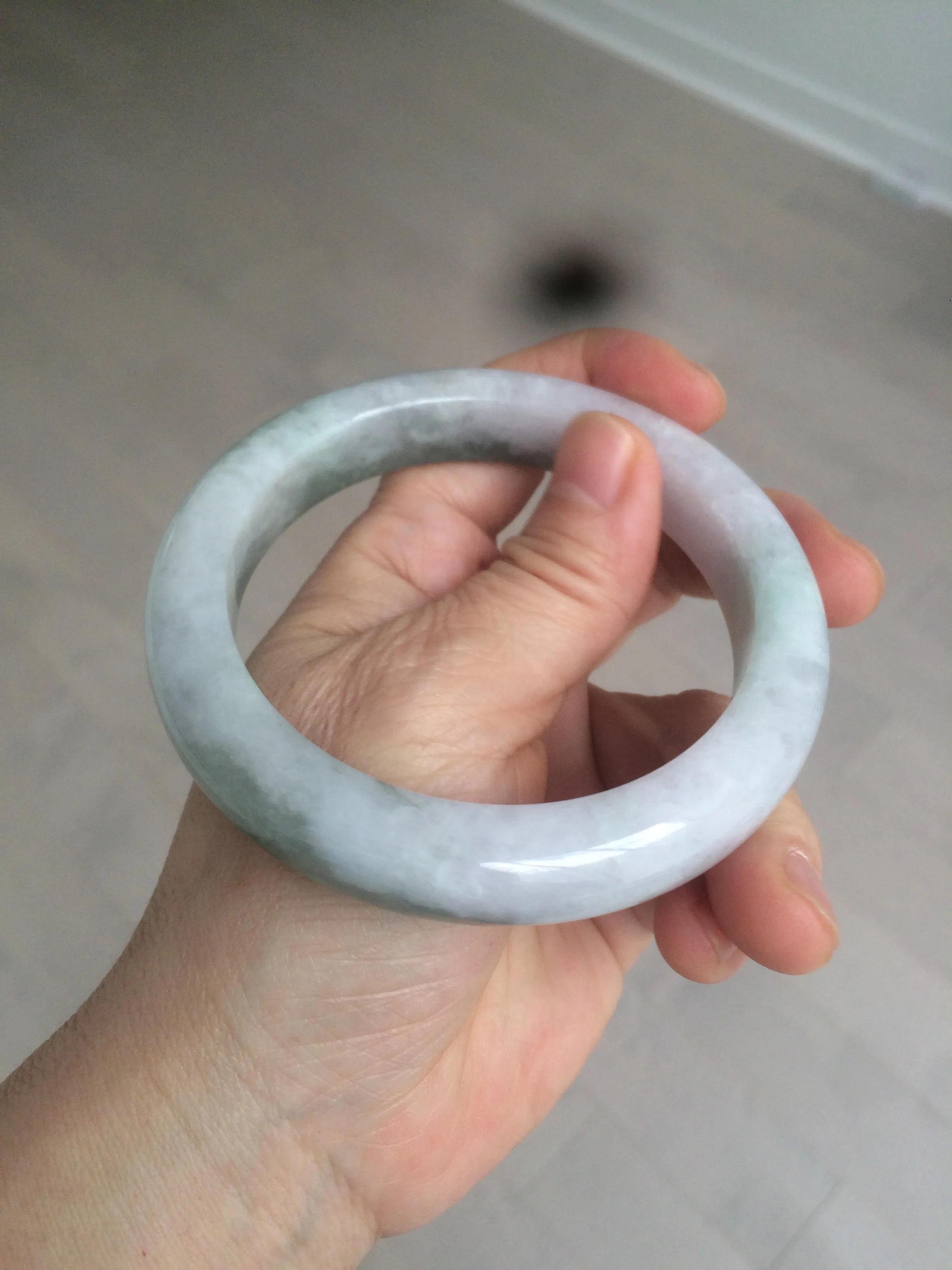 61.8 mm certified type A 100% Natural oily light green/white/purple chubby Jadeite Jade bangle BH42-2783