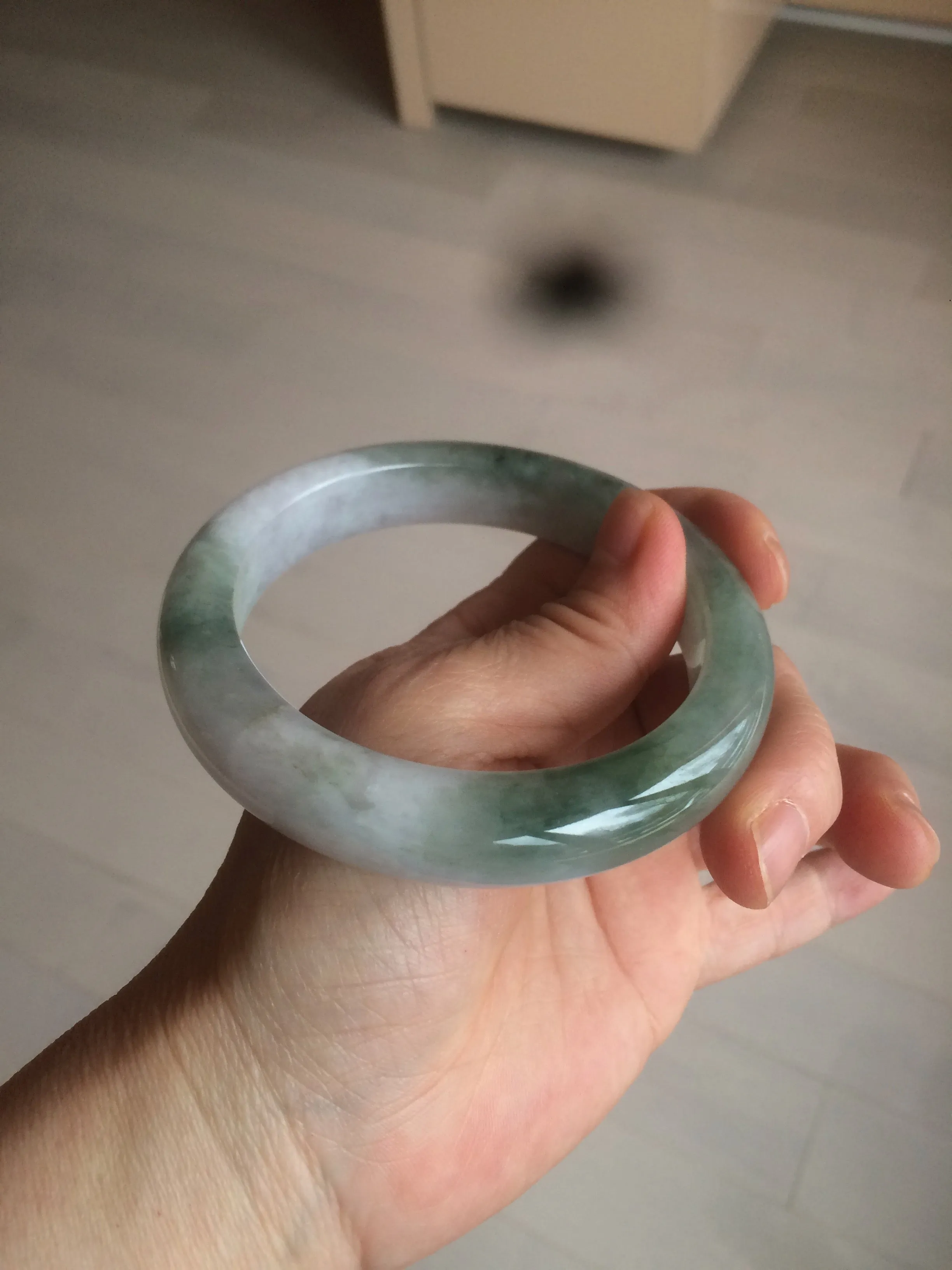 61.8 mm certified type A 100% Natural oily light green/white/purple chubby Jadeite Jade bangle BH42-2783