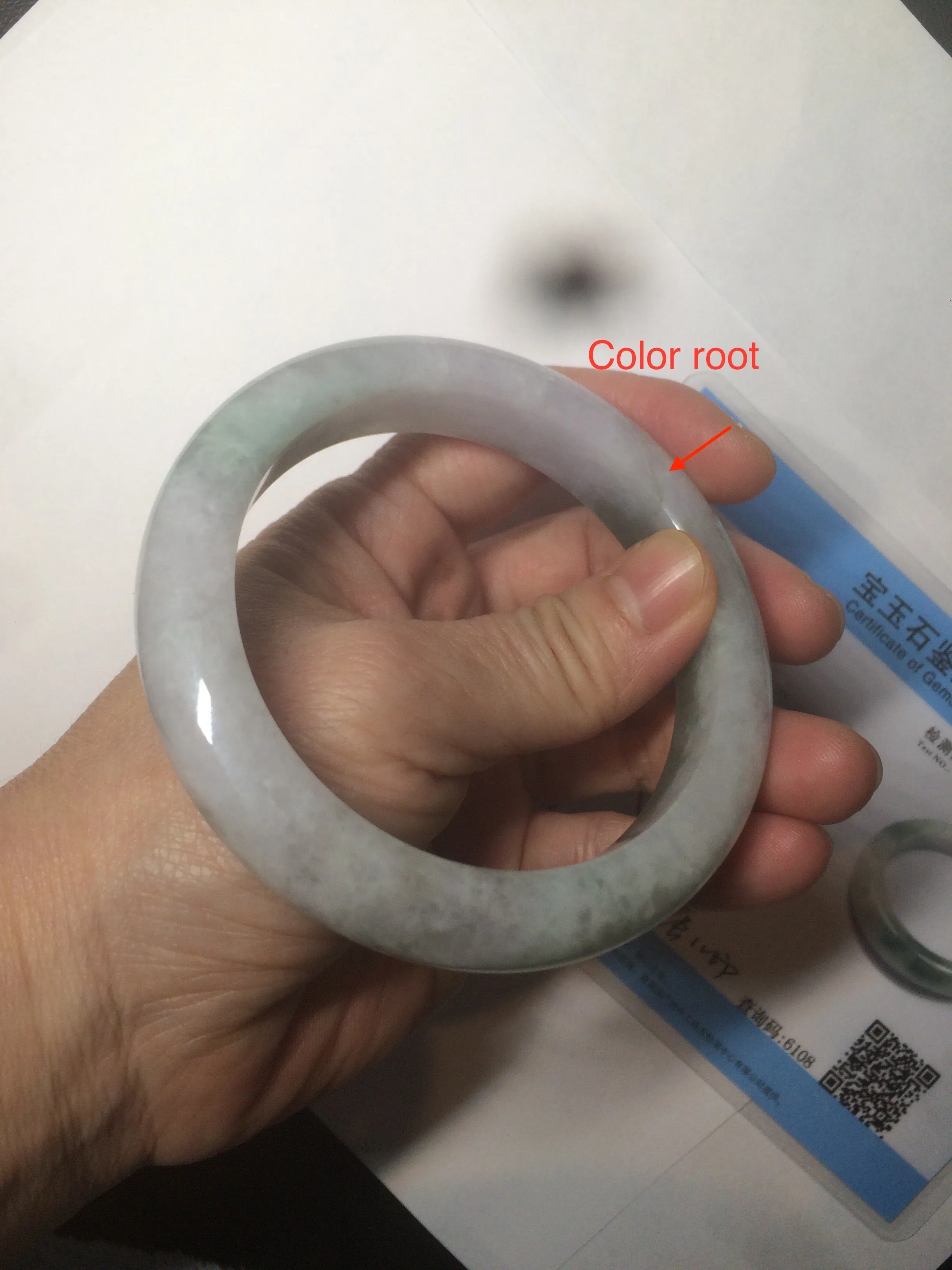 61.8 mm certified type A 100% Natural oily light green/white/purple chubby Jadeite Jade bangle BH42-2783