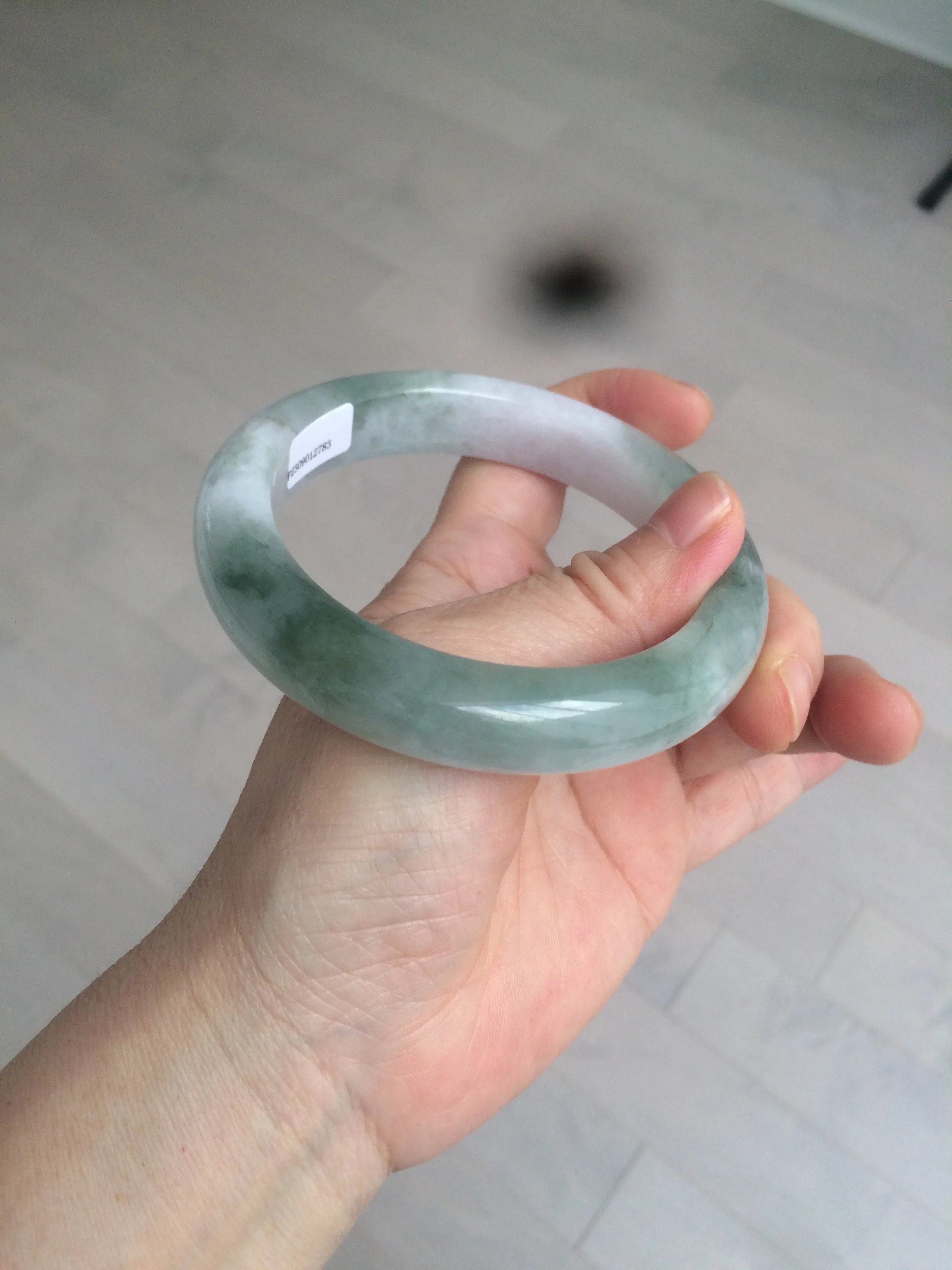 61.8 mm certified type A 100% Natural oily light green/white/purple chubby Jadeite Jade bangle BH42-2783