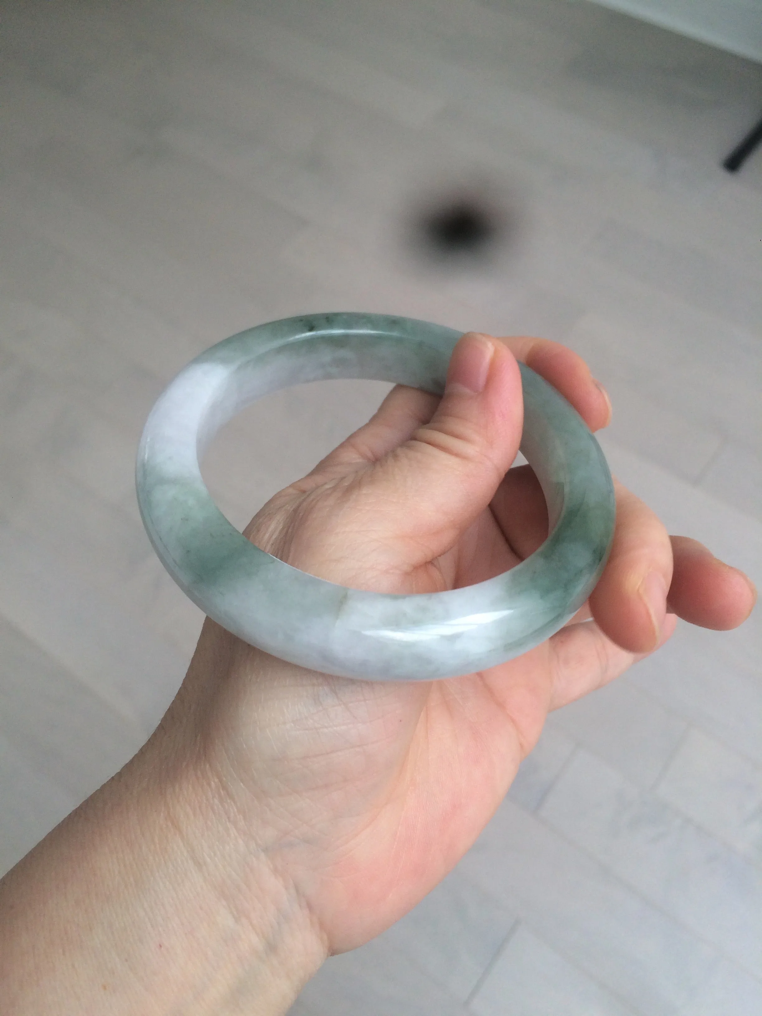 61.8 mm certified type A 100% Natural oily light green/white/purple chubby Jadeite Jade bangle BH42-2783