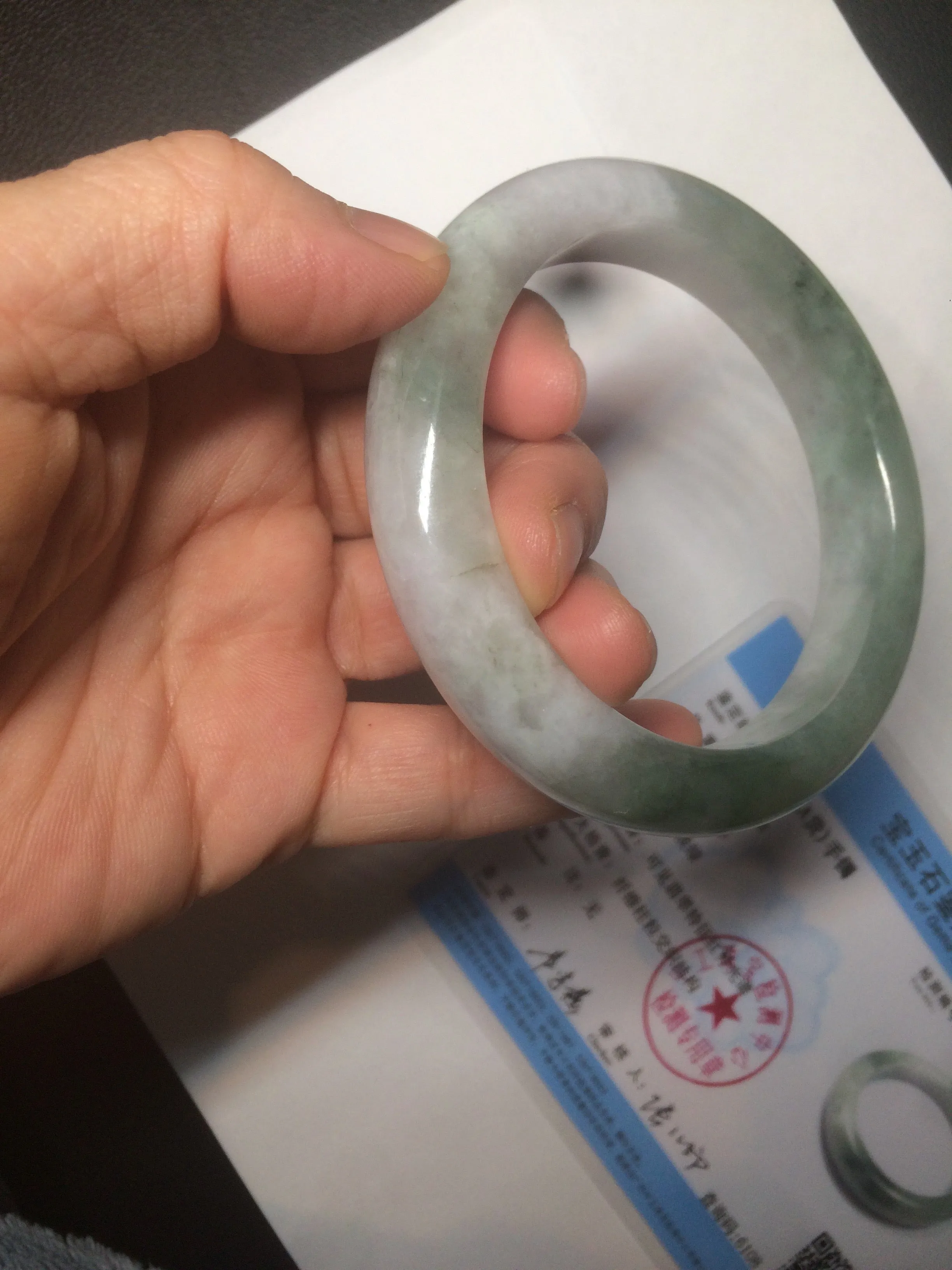 61.8 mm certified type A 100% Natural oily light green/white/purple chubby Jadeite Jade bangle BH42-2783