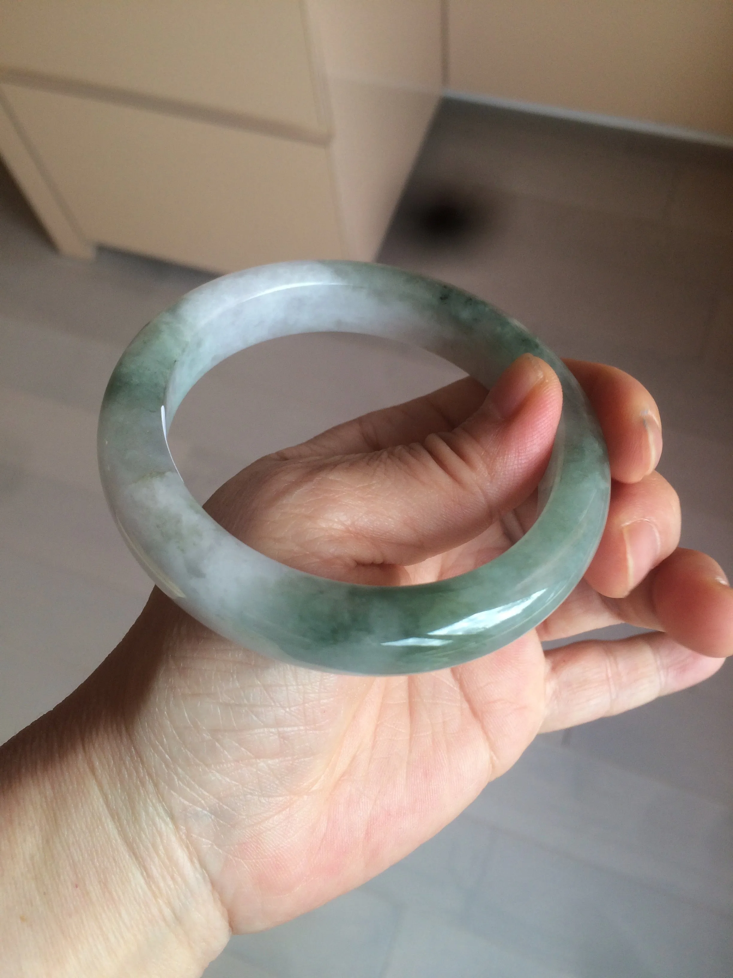 61.8 mm certified type A 100% Natural oily light green/white/purple chubby Jadeite Jade bangle BH42-2783