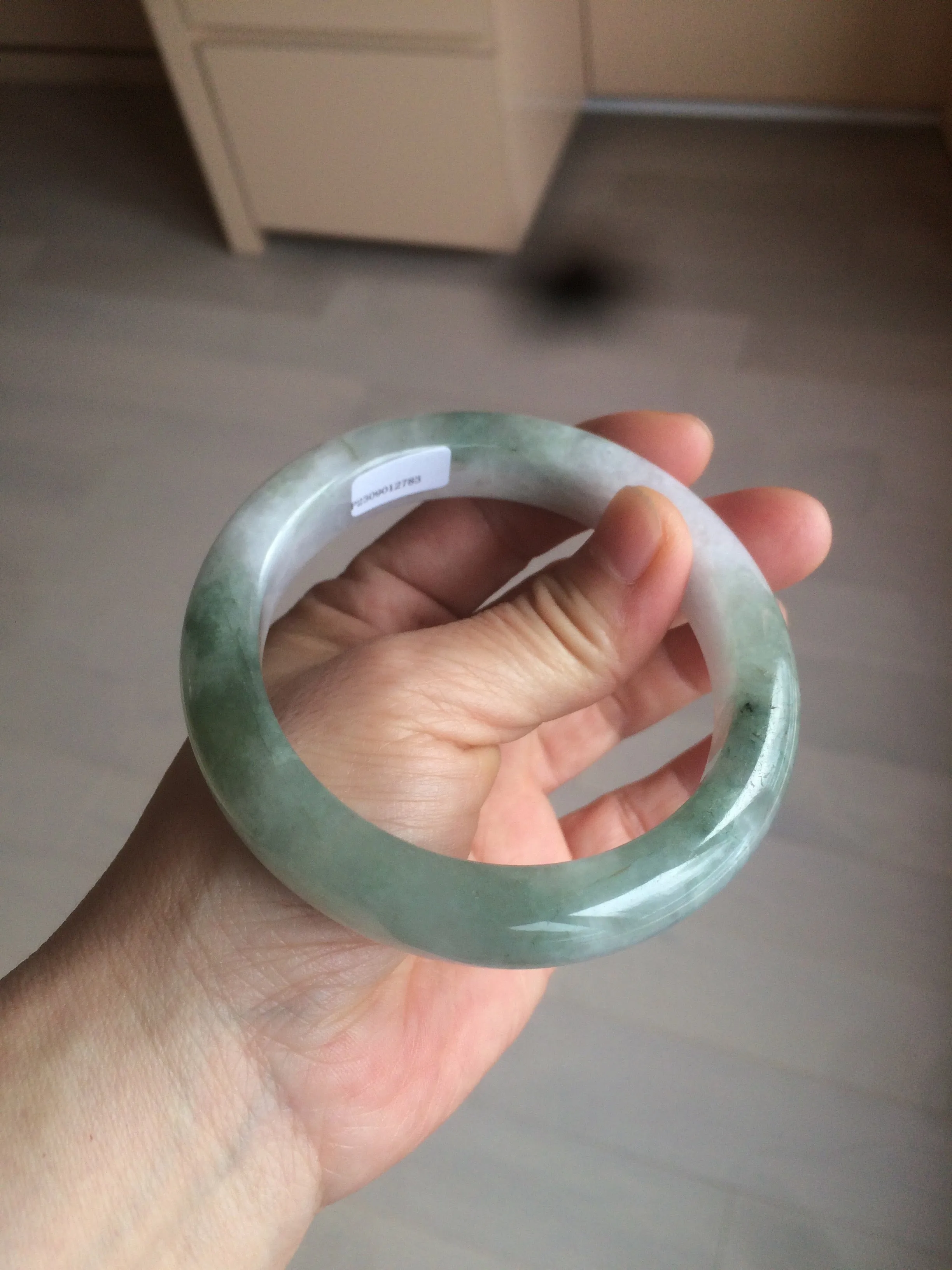 61.8 mm certified type A 100% Natural oily light green/white/purple chubby Jadeite Jade bangle BH42-2783