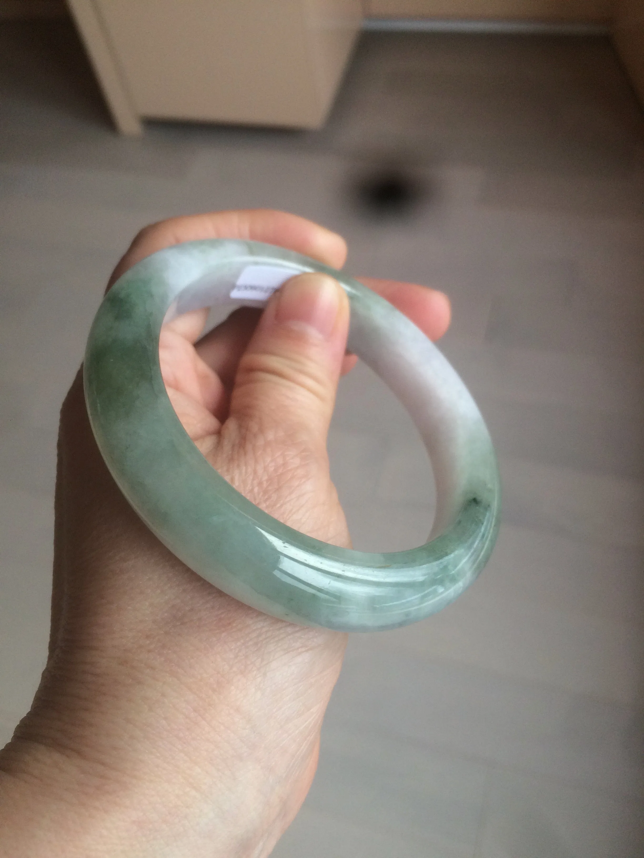 61.8 mm certified type A 100% Natural oily light green/white/purple chubby Jadeite Jade bangle BH42-2783