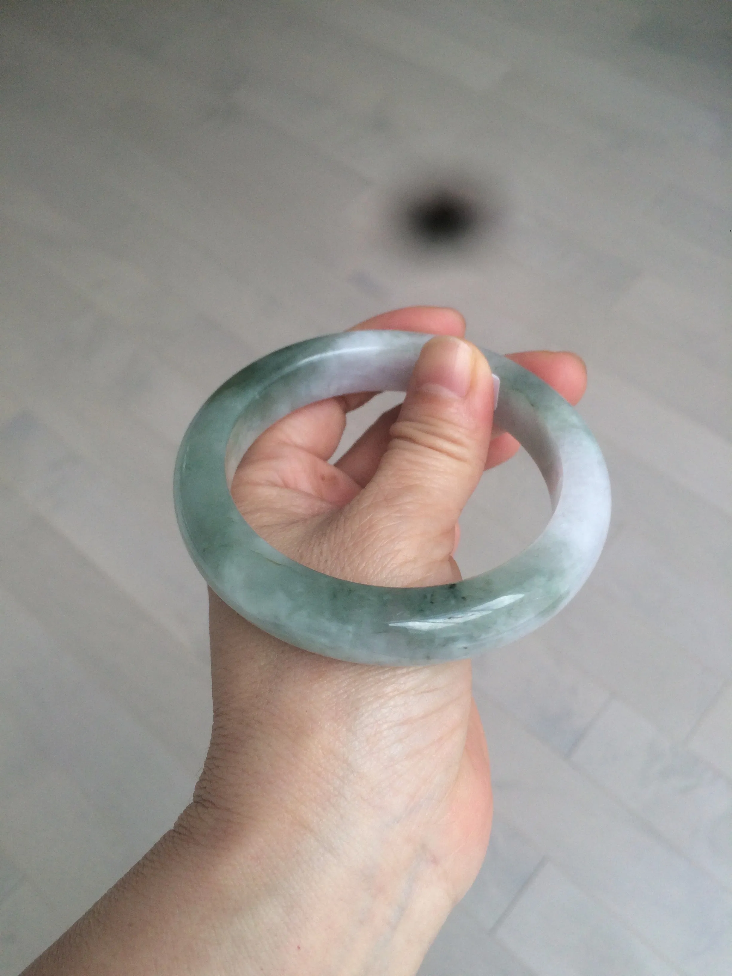 61.8 mm certified type A 100% Natural oily light green/white/purple chubby Jadeite Jade bangle BH42-2783